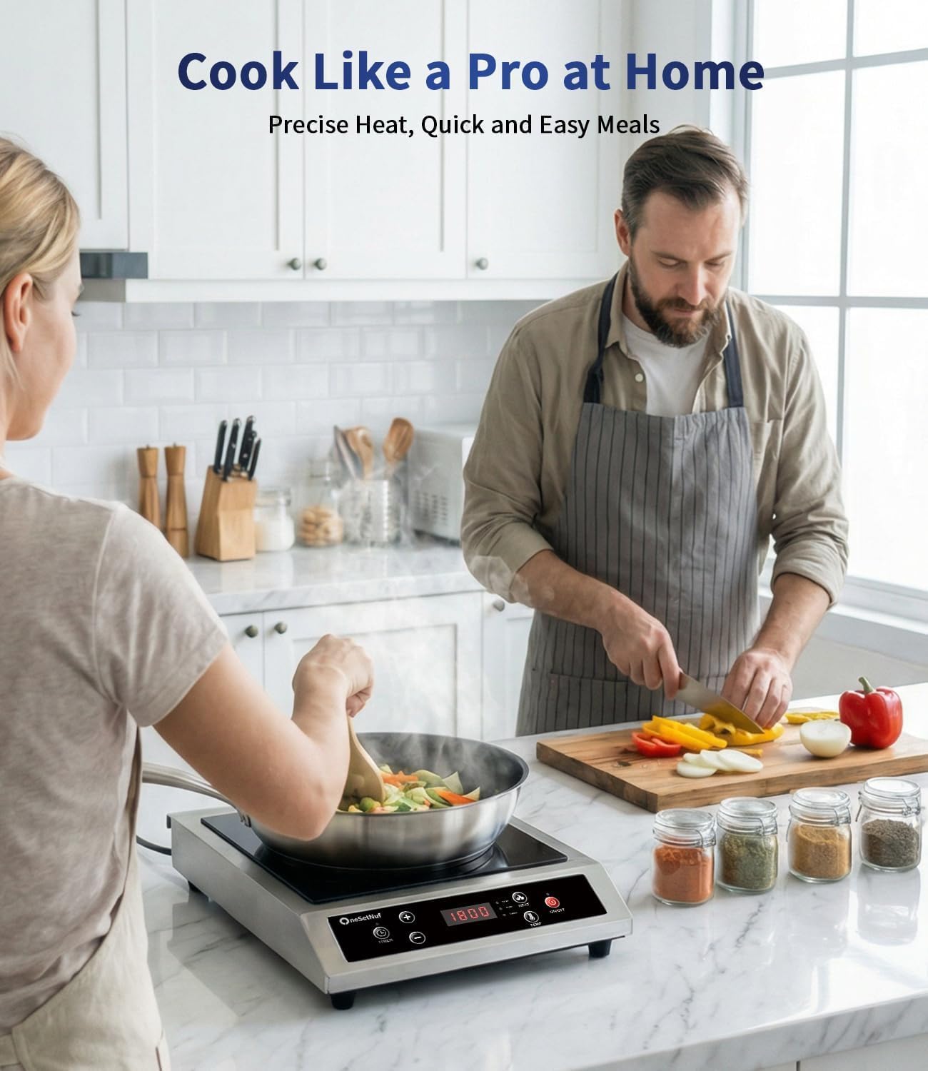 Thumbnail 1 de Stainless Steel Induction Cooktop 1800W Portable Burner with Precise Temperature Control and 10-Hour Timer