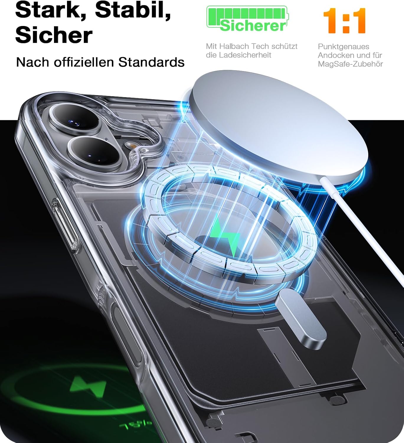 Thumbnail 1 de TORRAS Guardian-Mag Hülle für iPhone 16 mit MagSafe-Schutz & 38 integrierten Magneten (transparent)