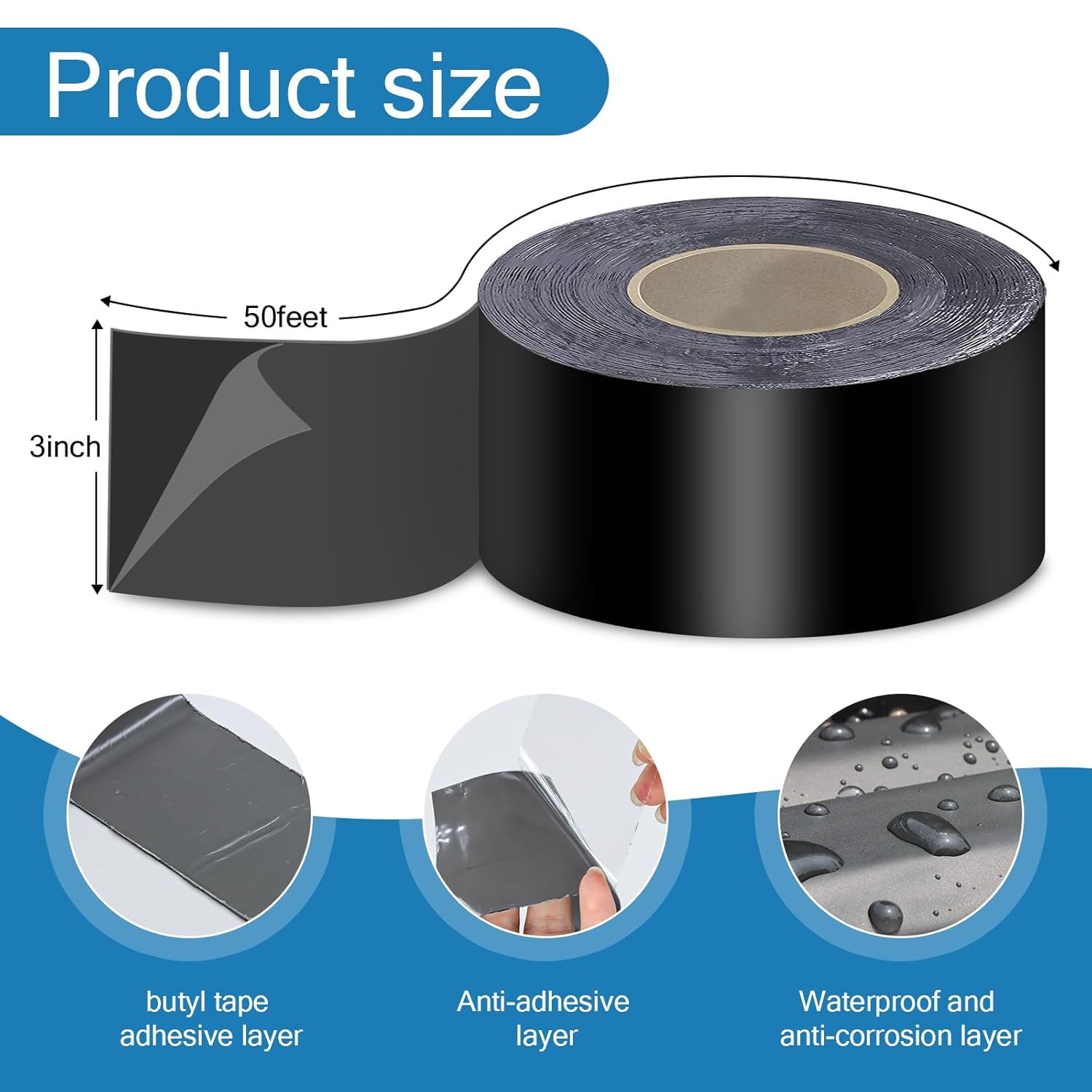 Detalle 2 de Heelos Butyl Adhesive Tape 3''x50' (4 Pack) for Deck Joists