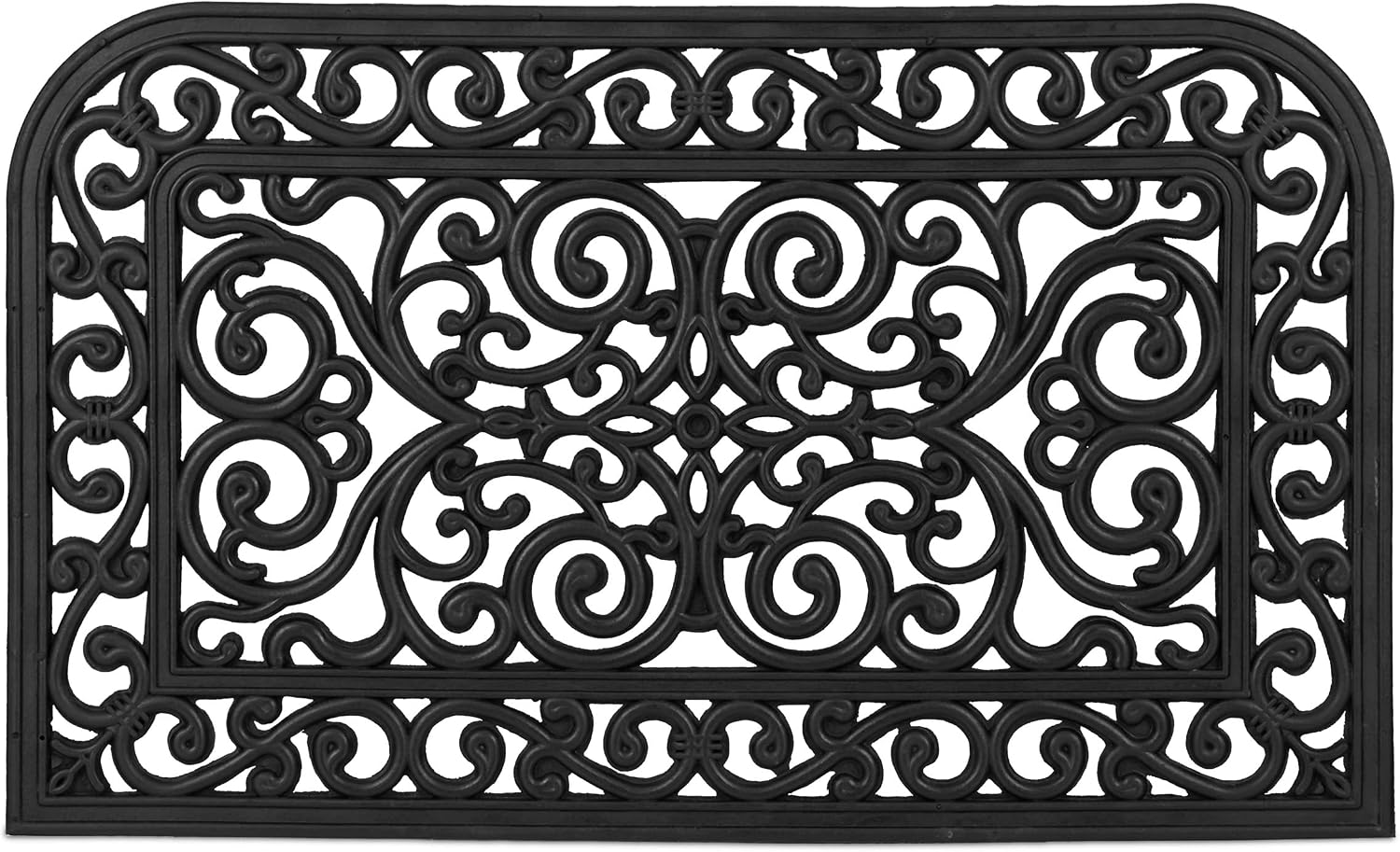 Detalle de Relaxdays Half-Rounded Rubber Doormat, 45 x 75 cm, Black Ornamental Design
