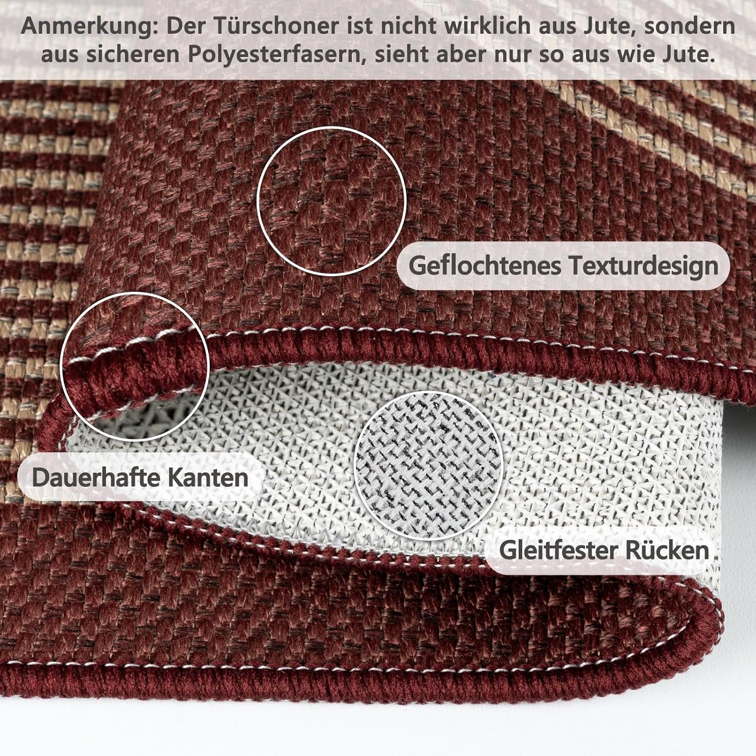 Thumbnail 2 de Capslpad Flur-Läufer mit Jute-Optik, Doppelbogen-Design, rutschfest, waschbar 80 × 200 cm