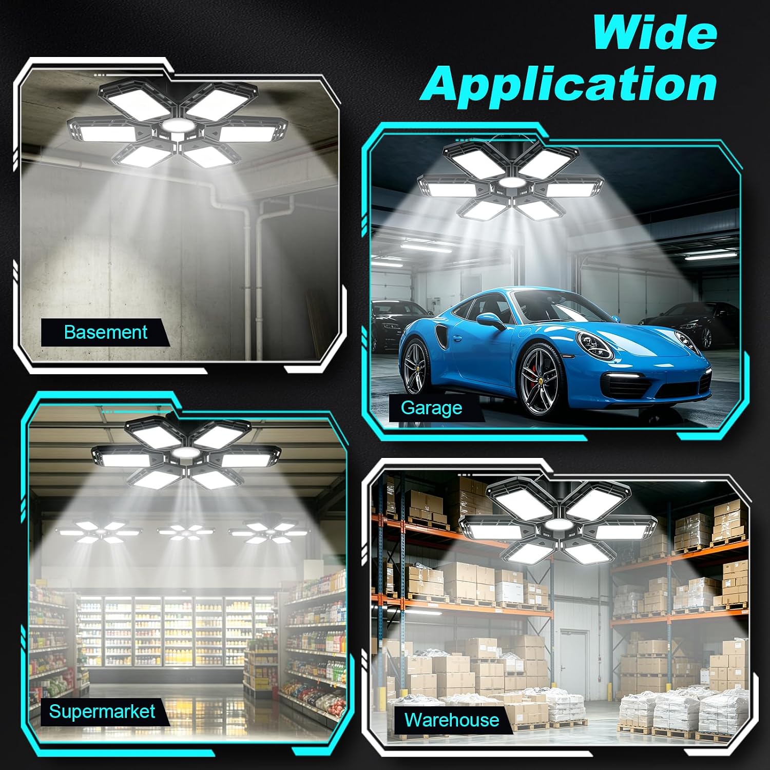 Thumbnail 1 de Luyata B085WVH9GP 2-Pack LED Garage Lights, 6 Adjustable Panels, 6500K