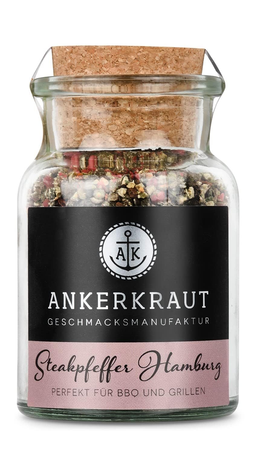 Ankerkraut Steakpfeffer Hamburg – Grober Pfefferkörner-Mix im Korkenglas (80 g) für Steak und Allround-Küche
