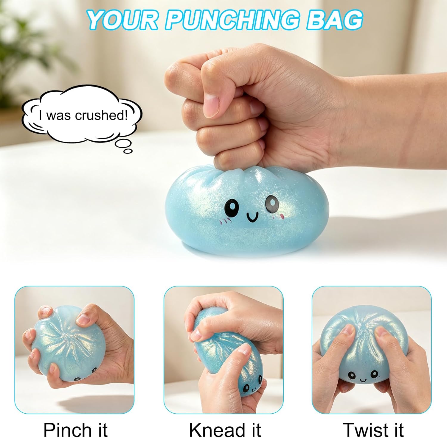 Thumbnail 2 de Mystery Dumplings Squishy with Steamer – Random Glitter Dumpling Toy