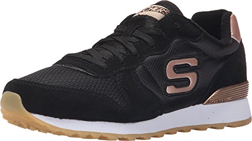 Detalle de Skechers Mujer OG 85 Goldn Gurl Trainer - Black Suede/Nylon/Mesh con detalle Rosa