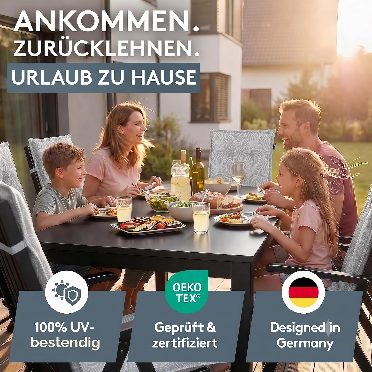 Detalle de LILENO HOME tuinstoelkussens, 2-delige set voor hoge rugleuning, grijs bladmotief