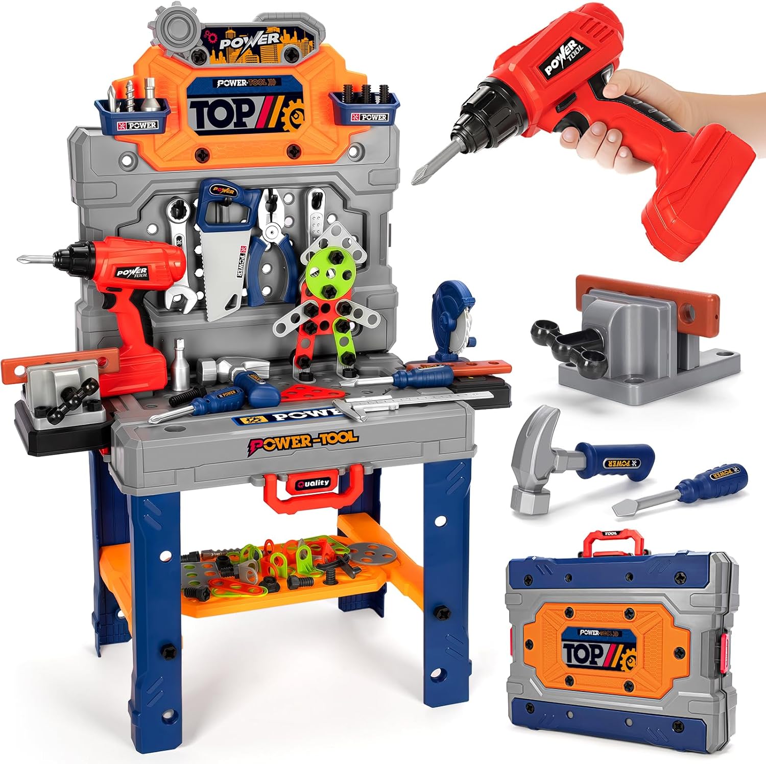 TooyBing Kids Tool Bench Set with Electric Drill & Realistic Tools (132-Piece) for Ages 3–5