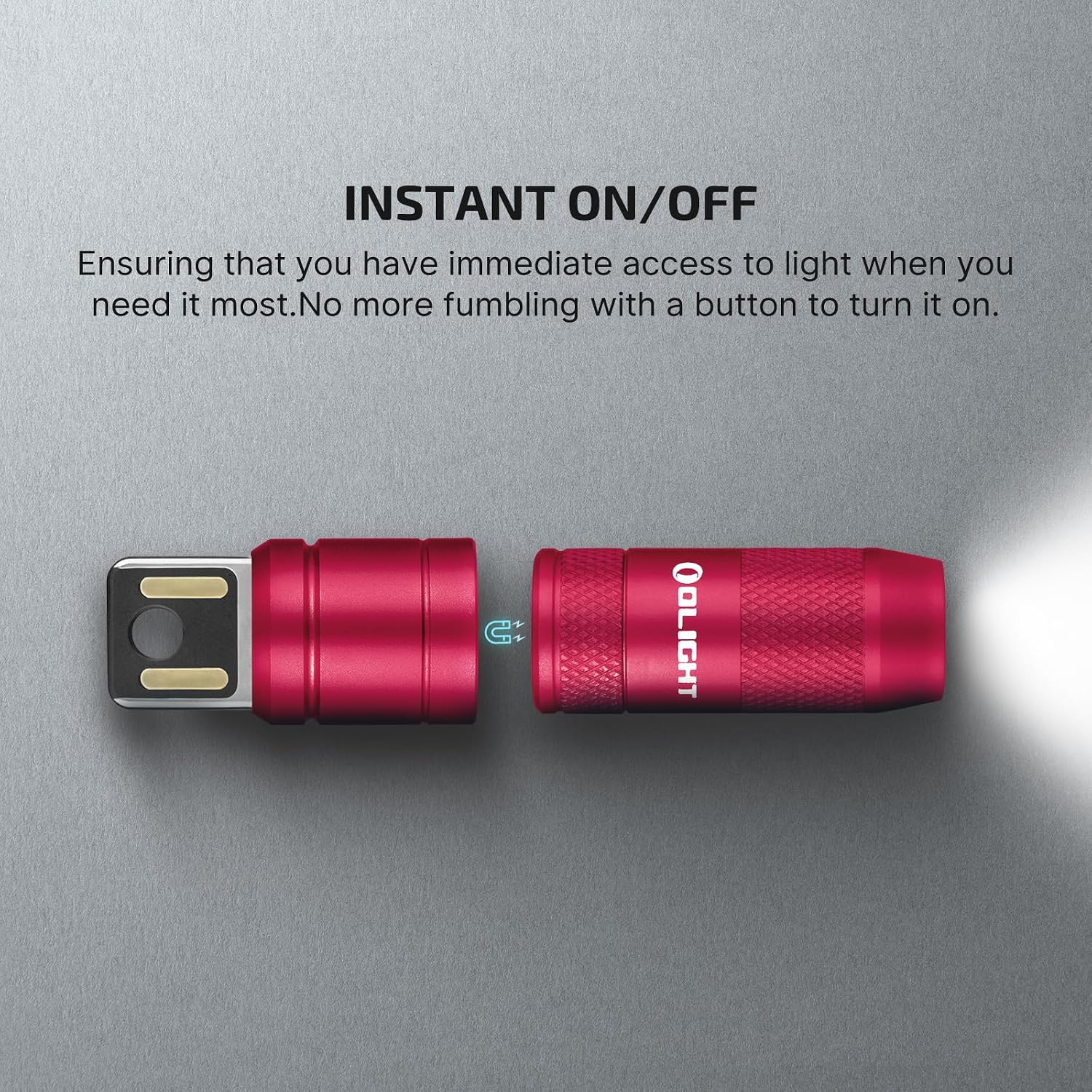 Detalle de OLIGHT iMini 2 Keychain Light (50 lumens) – rechargeable mini torch with magnetic base and integrated USB charging