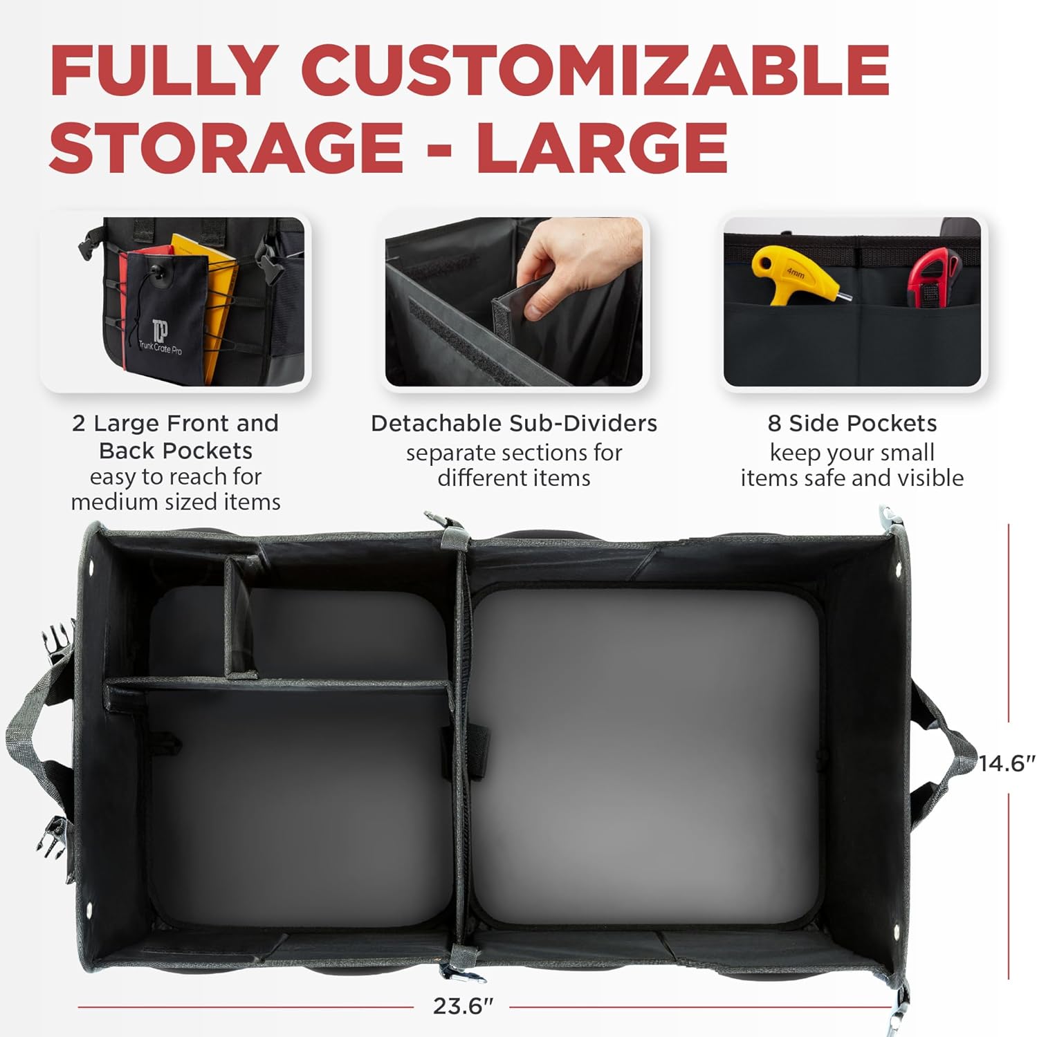 Thumbnail 1 de TrunkCratePro Premium Adjustable Trunk Organizer (Large, Black) for Cars, SUVs, and Trucks
