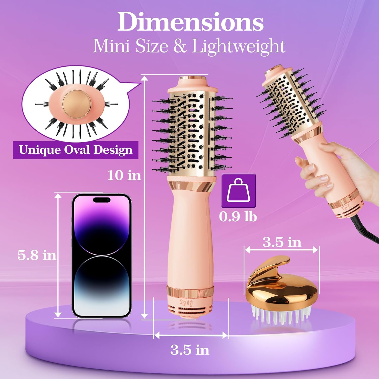 Detalle de Voseki 4-in-1 Hair Dryer Brush โ Mini Oval Hot Air Brush ๐