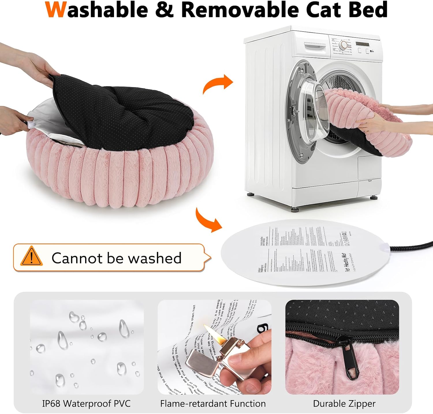 Thumbnail 6 de INVENHO TK-HPPD50T Heated Cat Bed, 24-Inch Donut with Adjustable Temperature