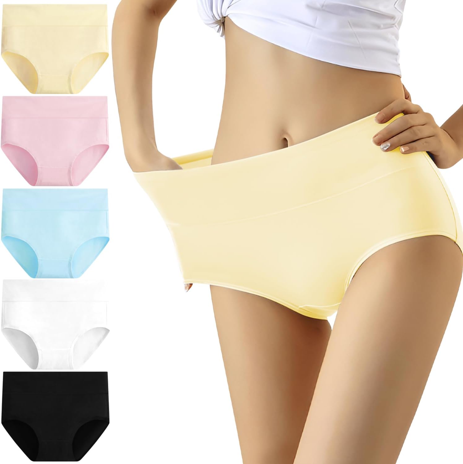 Thumbnail 6 de YouShow Women's Knickers High Waist Cotton Underwear: 5-Pack Full Briefs in Multiple Colours