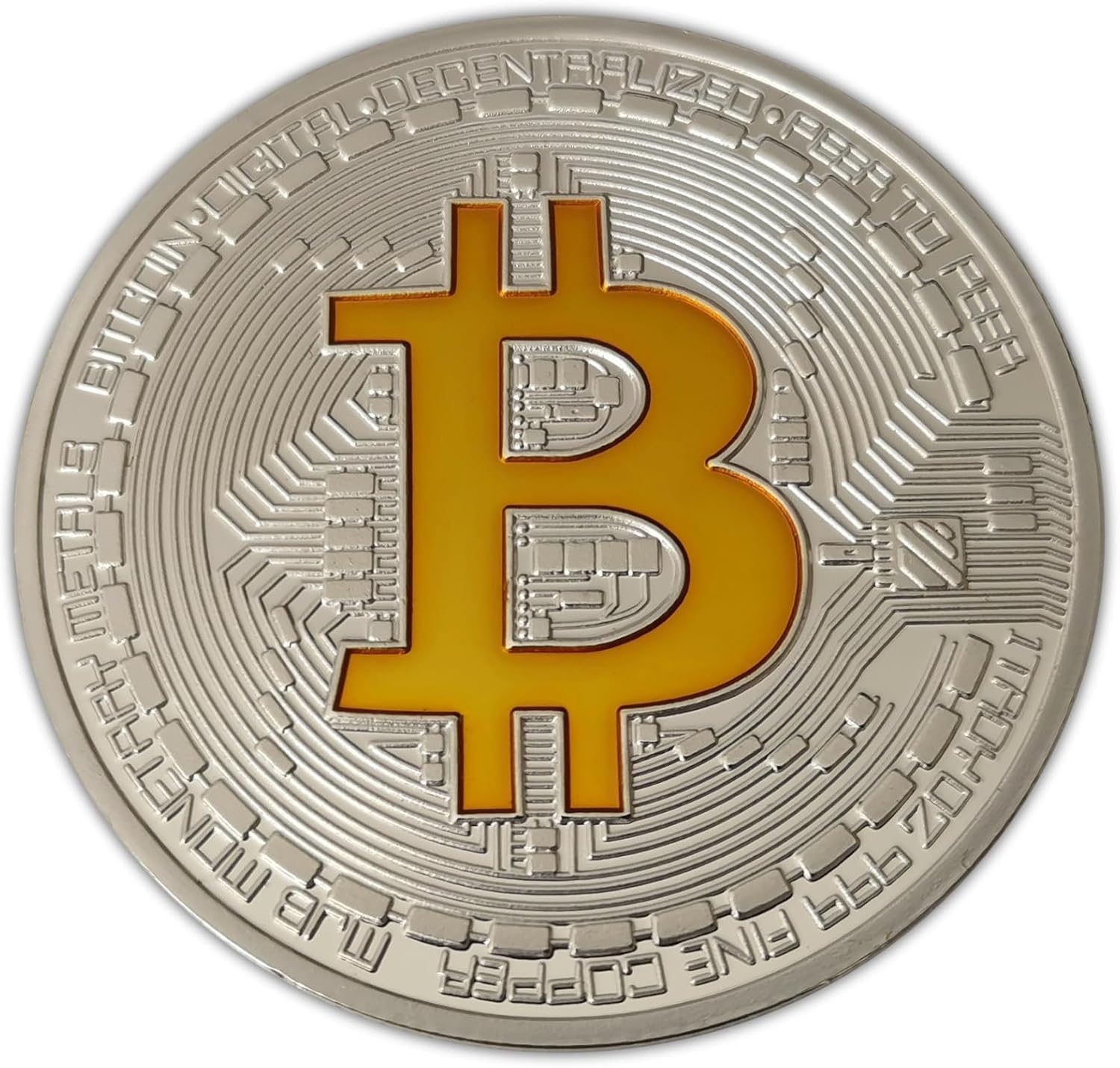 Eillwin New Bitcoin detailed silver colour collectible coin (40mm, approx. 28g)