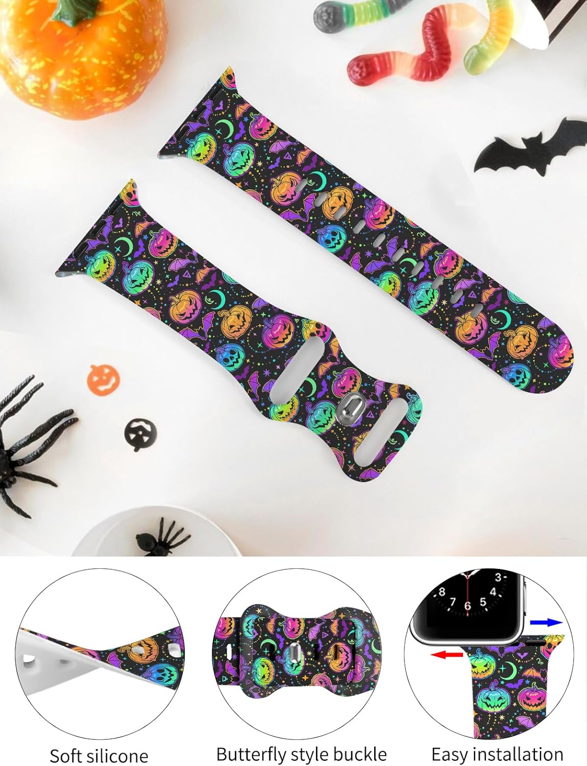 Thumbnail 3 de Vozehui Halloween Watchband for Apple Watch – Pumpkin Skull Pattern (38–49mm)