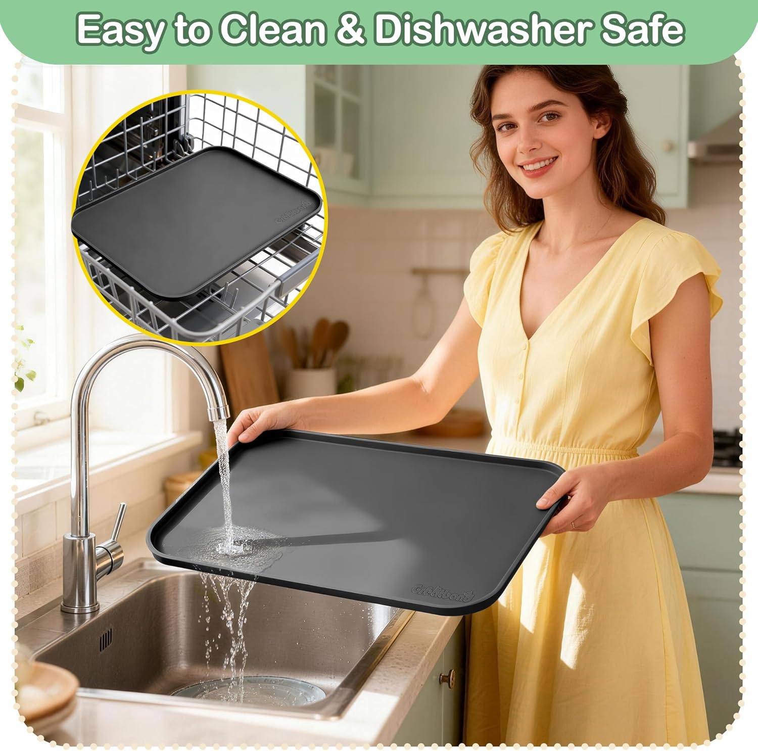Detalle 2 de Greatbond 100% Waterproof Silicone Pet Feeding Mat with Raised Edge – 55x38cm, BPA-Free, Non-Slip, Dishwasher Safe