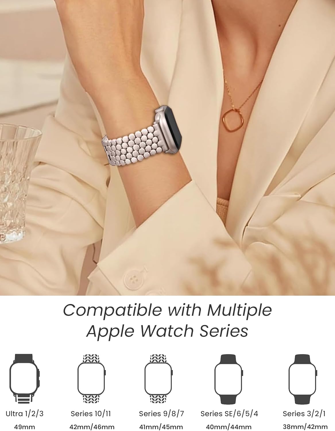 Thumbnail 5 de JJii Sung honeycomb metal band for Apple Watch (38/40/41/42/44/45/46/49mm) – elegant adjustable link bracelet