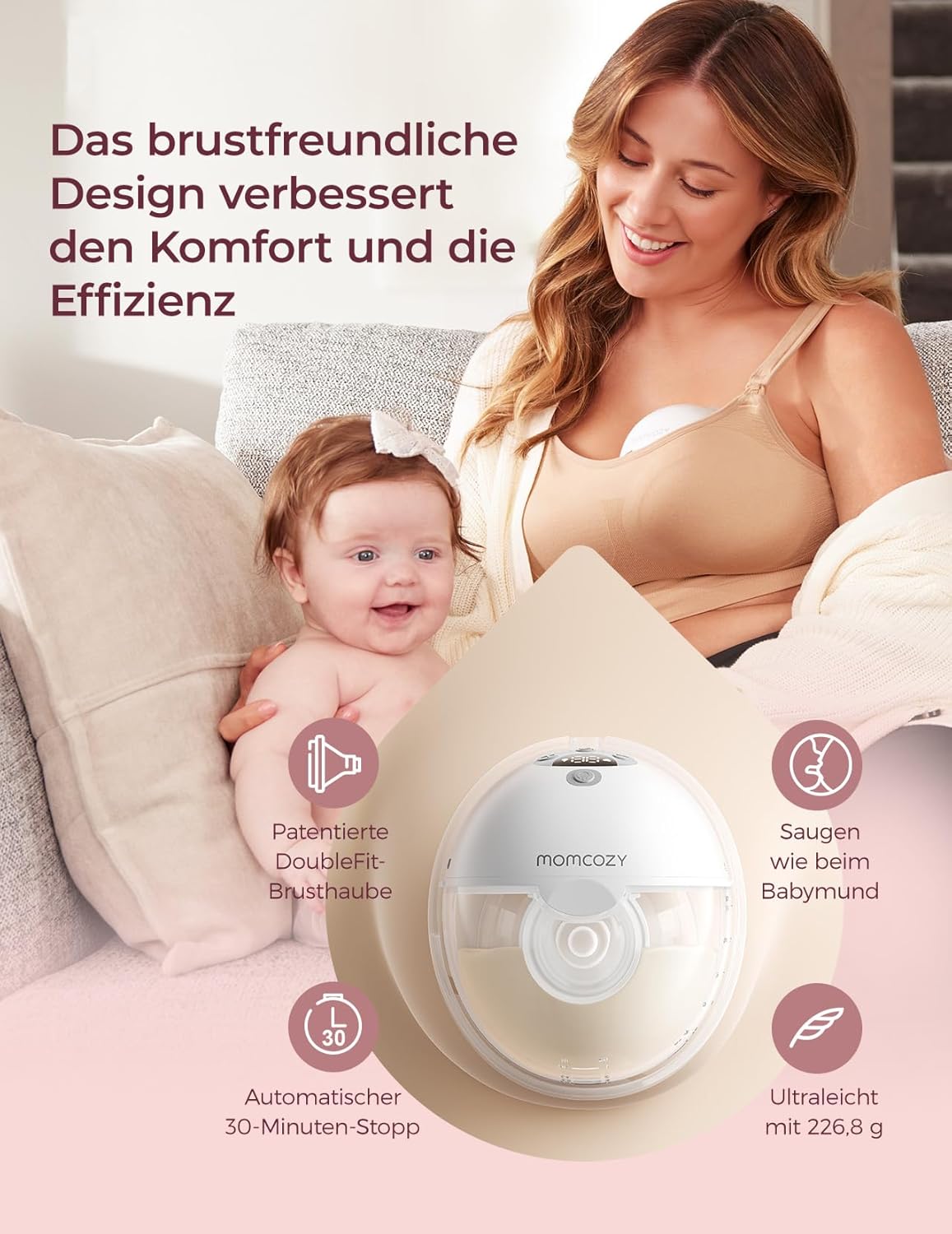 Thumbnail 3 de Momcozy M5 Smart Milchpumpe – Elektrische Freihand-Doppelmilchpumpe mit App-Steuerung
