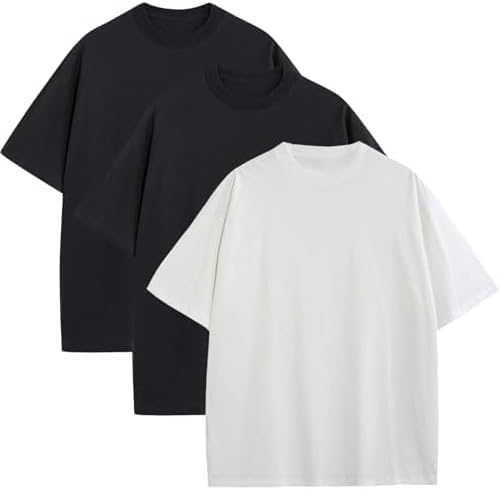 Detalle de SnowElve Men's Oversized Heavyweight Cotton T-Shirt, Crew Neck, Short Sleeve
