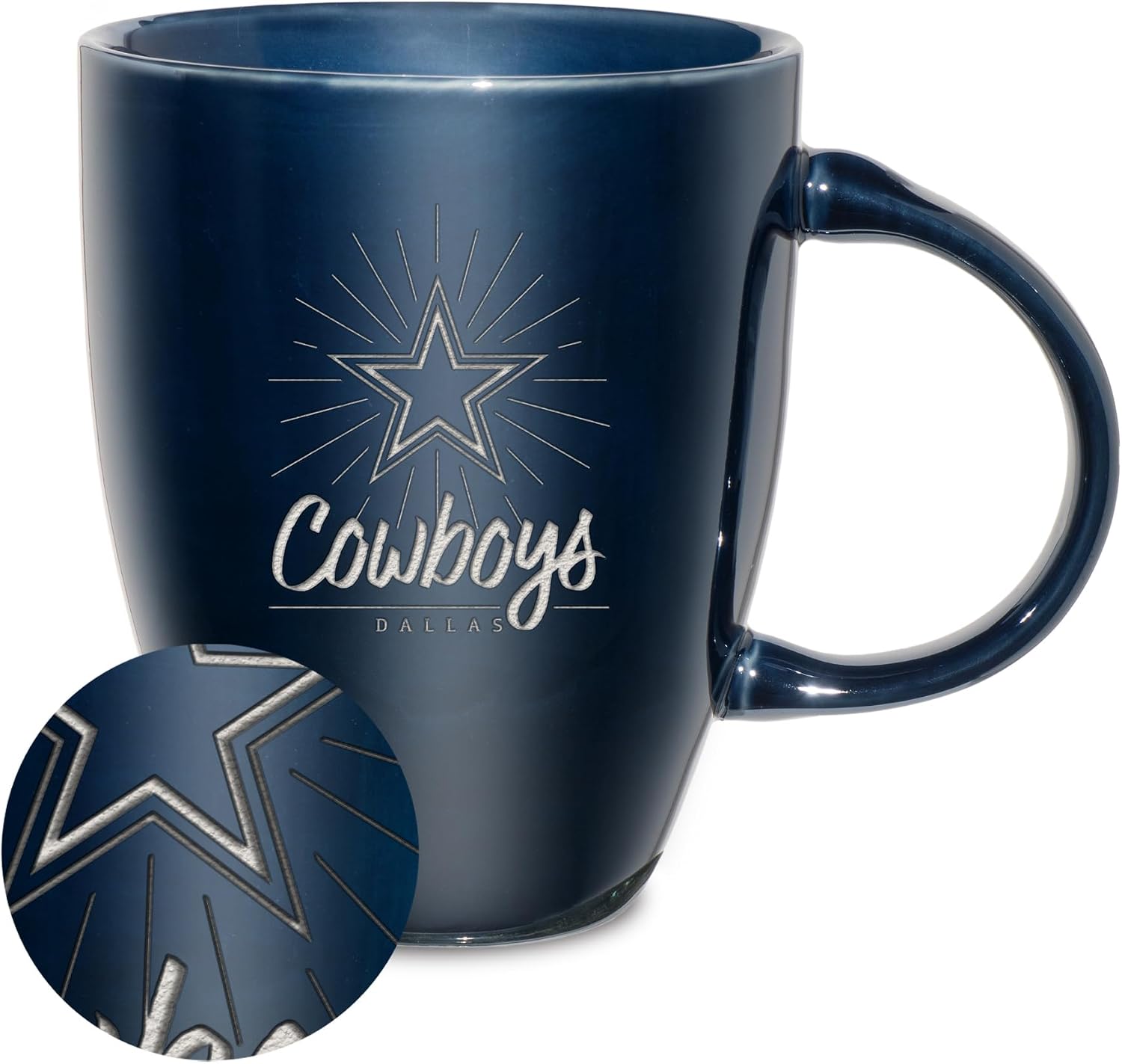 Detalle de Rico Industries NFL Football Sunburst 18oz Laser Engraved Ceramic Lustre Mug