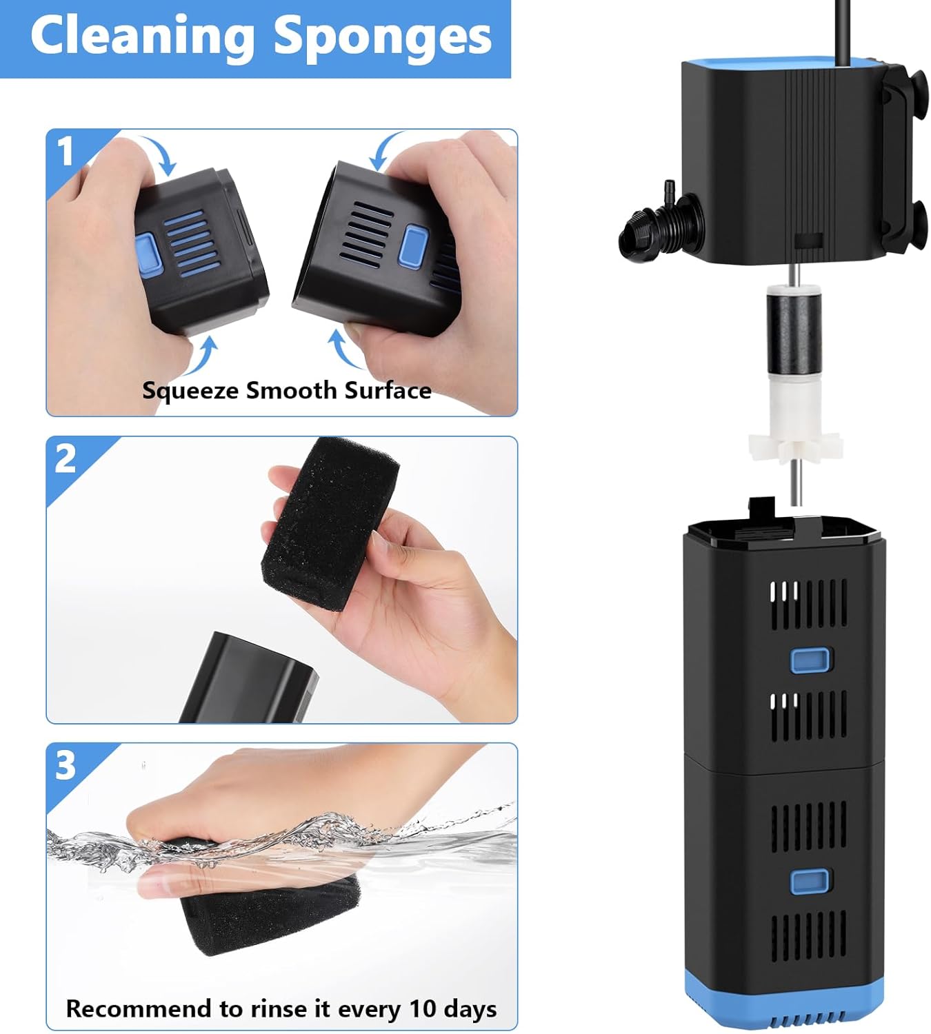 Thumbnail 4 de fishkeeper Aquarium Filter 500 l/h – 4-in-1 Innenfilter für 30–120 l Aquarien