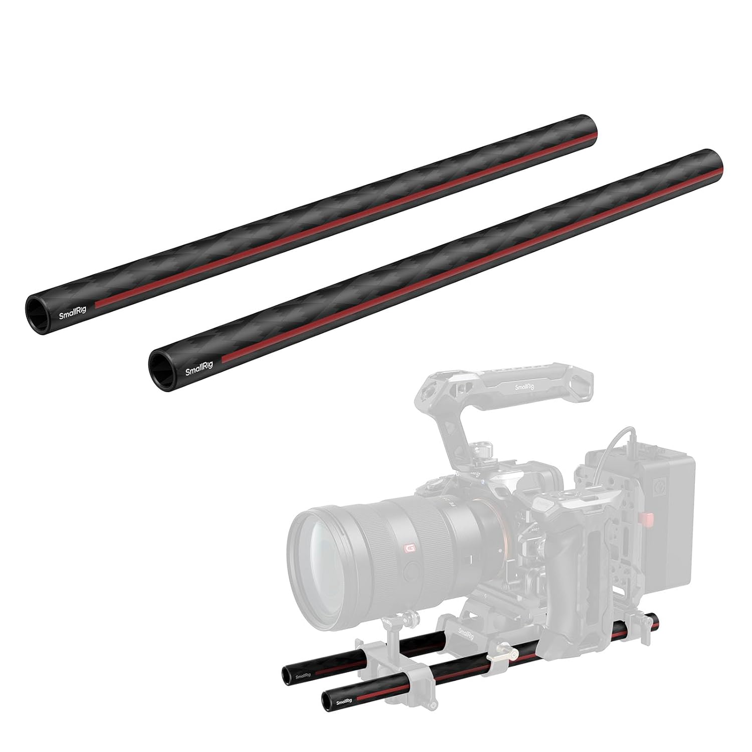 Detalle de SmallRig Lot de 2 barres en fibre de carbone 15 mm, 30 cm – pour système de support de barre 15 mm (5212)