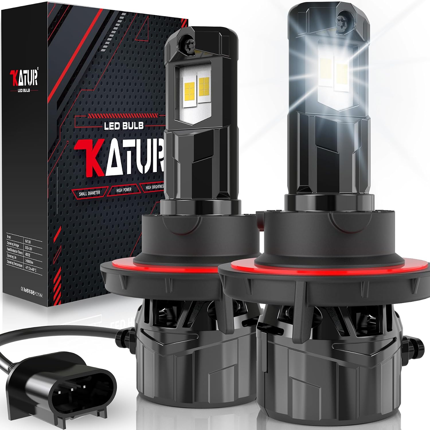 Detalle de KATUR H13 LED Headlight Bulbs 120W 30000LM – 1:1 Plug & Play, 6000K Xenon White (Pack of 2)