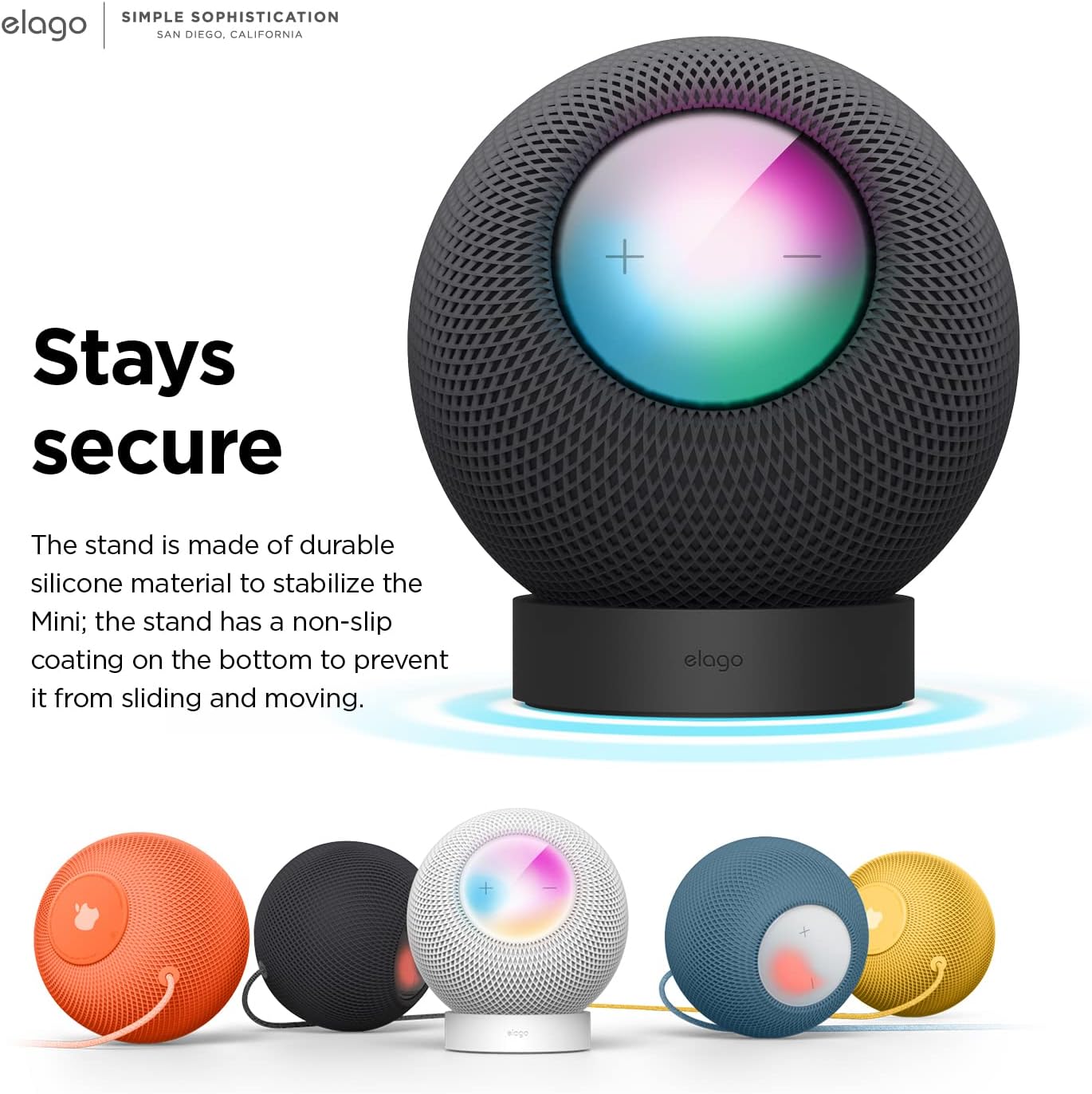 Detalle 2 de elago Support compatible HomePod Mini en silicone antidérapant noir (EQ) pour une meilleure visibilité des indicateurs