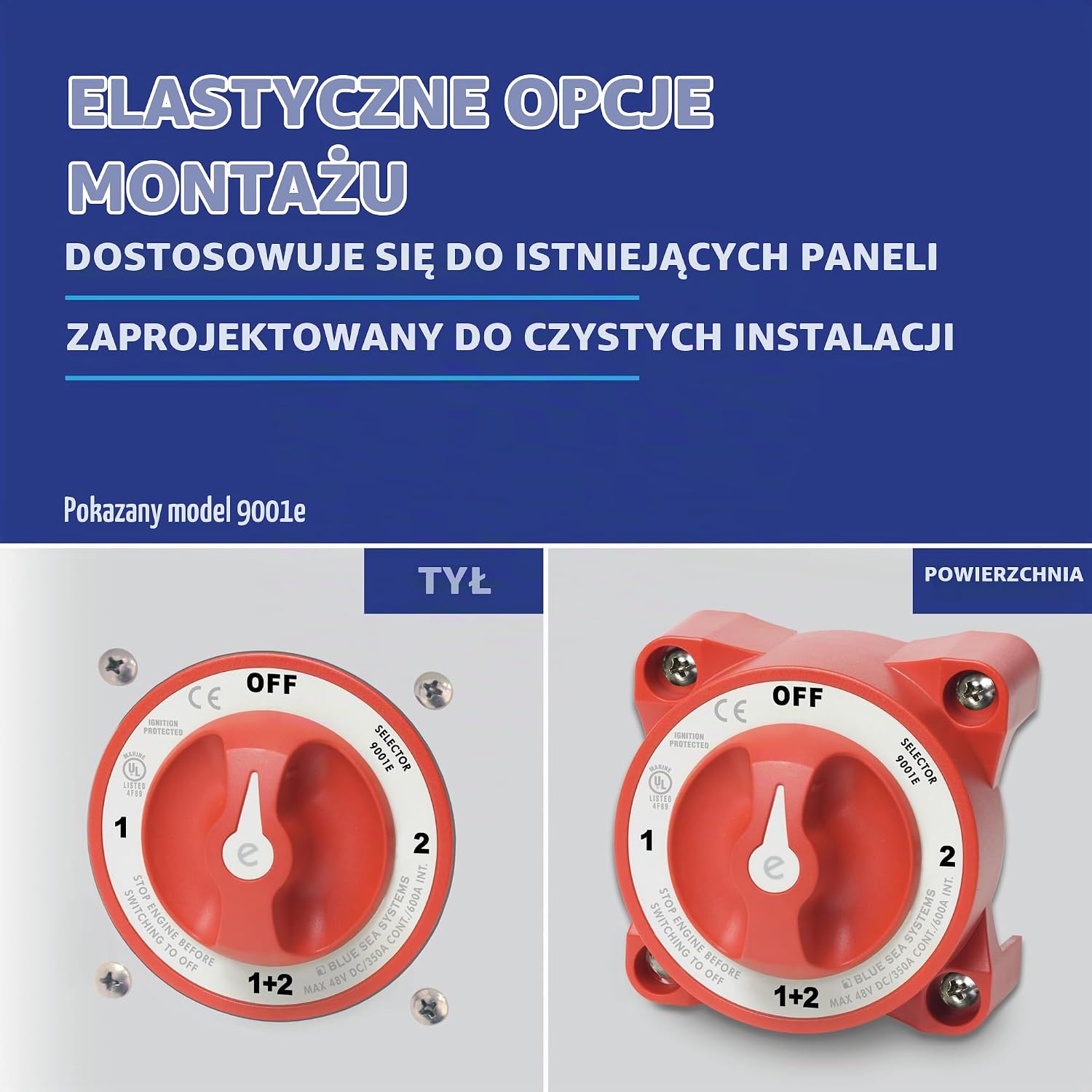 Thumbnail 3 de Blue Sea Systems 5510E – czerwony przełącznik akumulatora, podwójny obwód, 350 A