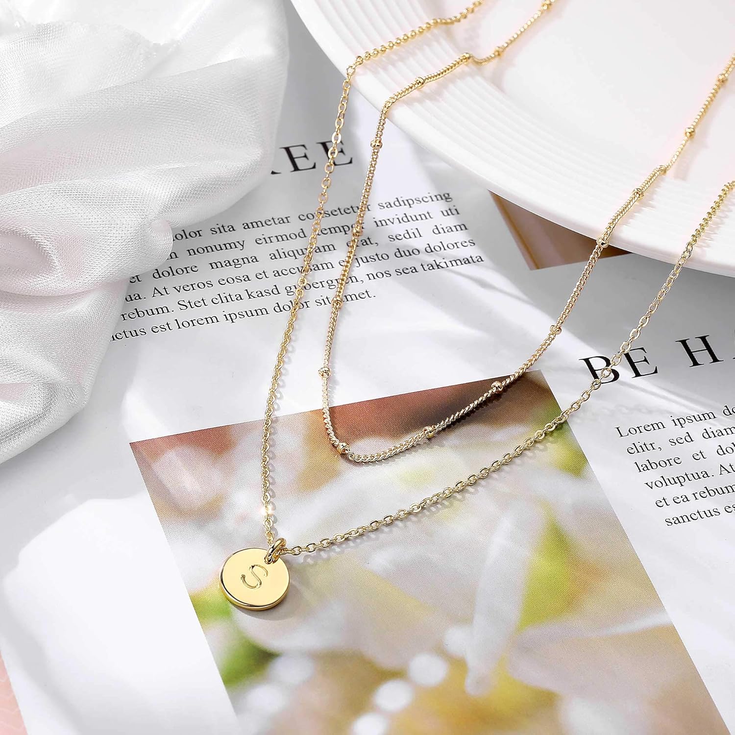 Thumbnail 6 de TINGN Collana da donna in oro 14 carati con riempimento a doppio lato inciso, monete d'oro e iniziale