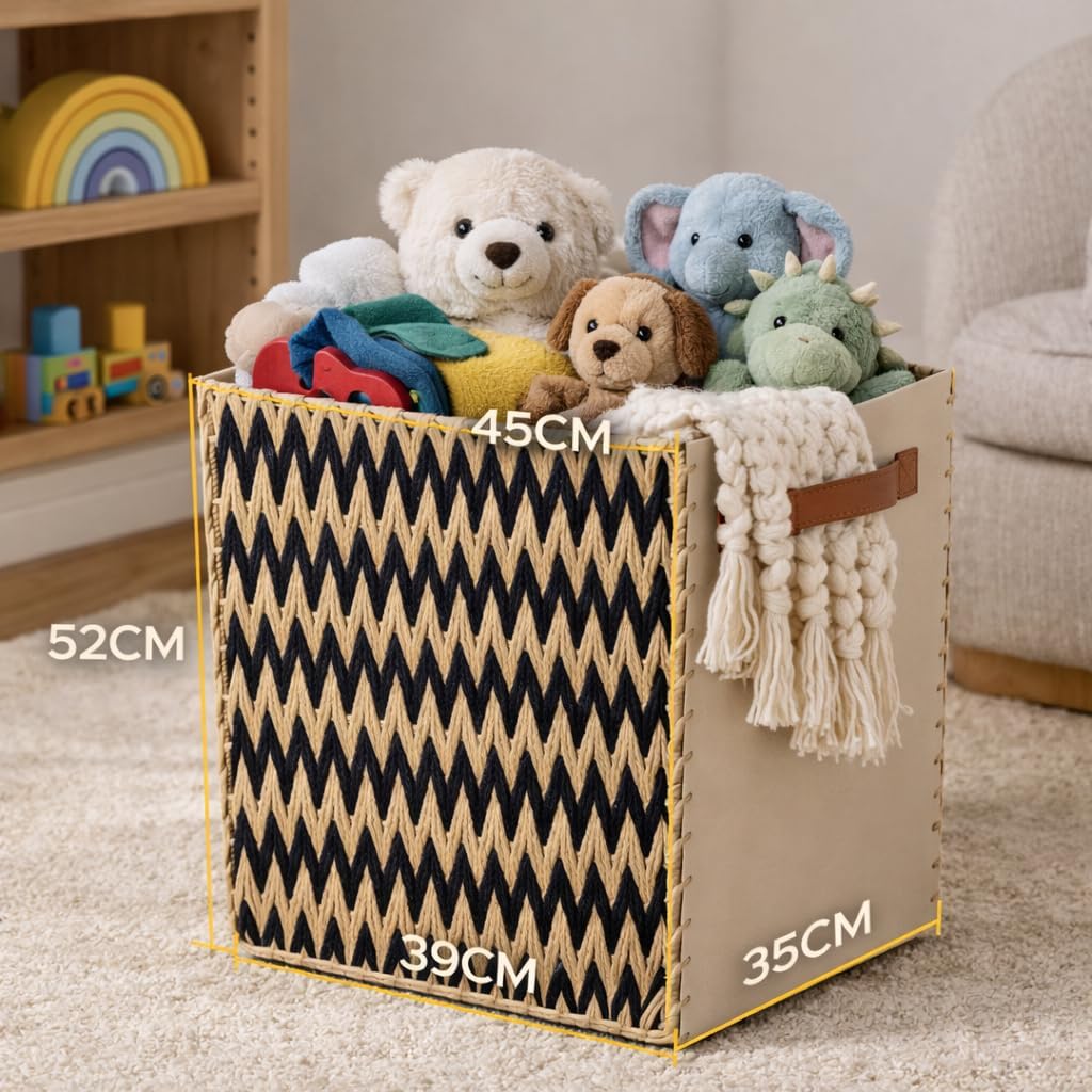Detalle de Urban Nest Large Woven Storage Basket 75L — Foldable Cotton Rope with Handles