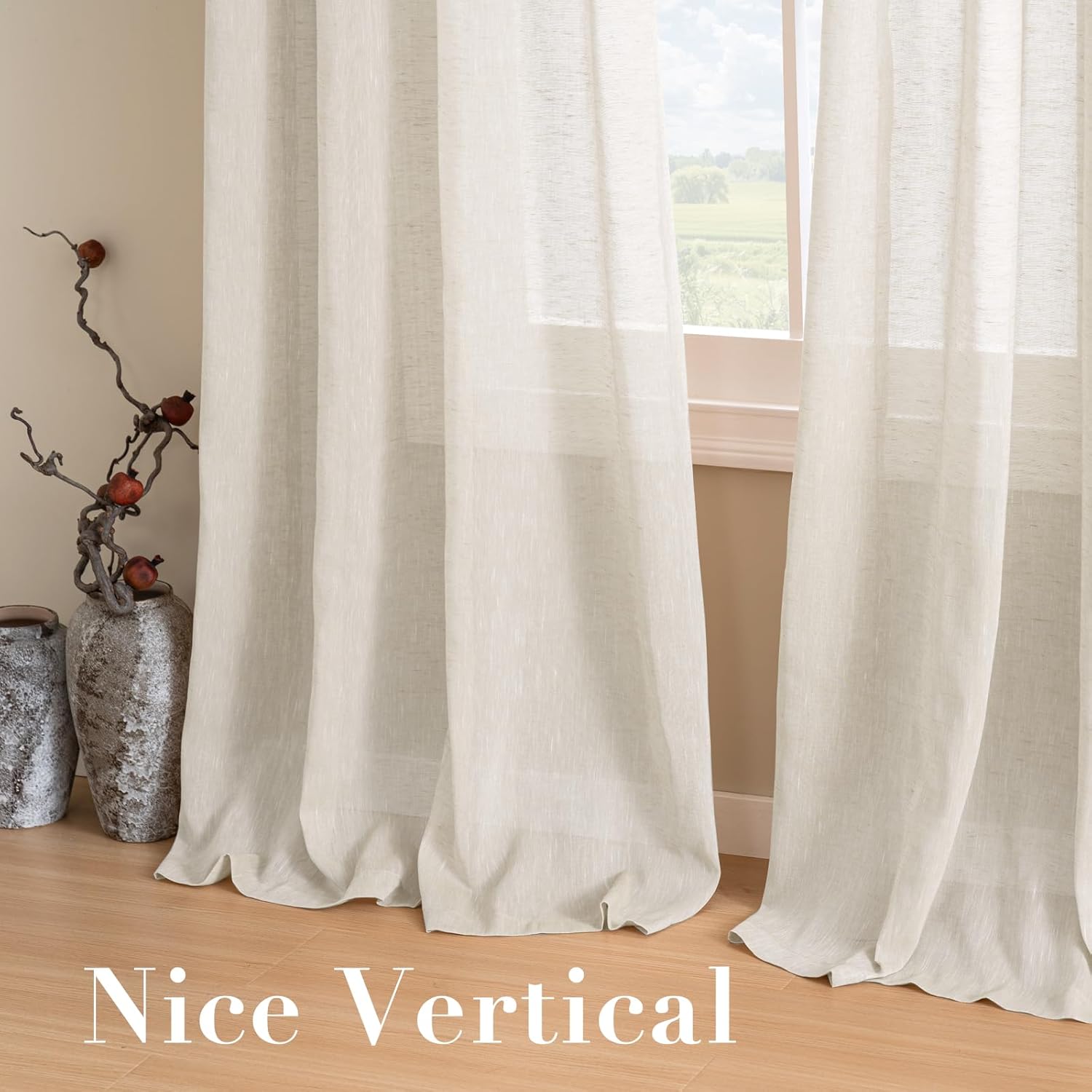 Thumbnail 6 de H.VERSAILTEX Natural Linen Semi Sheer Curtains (Set of 2) with Nickel Grommets, 52 by 108 Inch, Ivory
