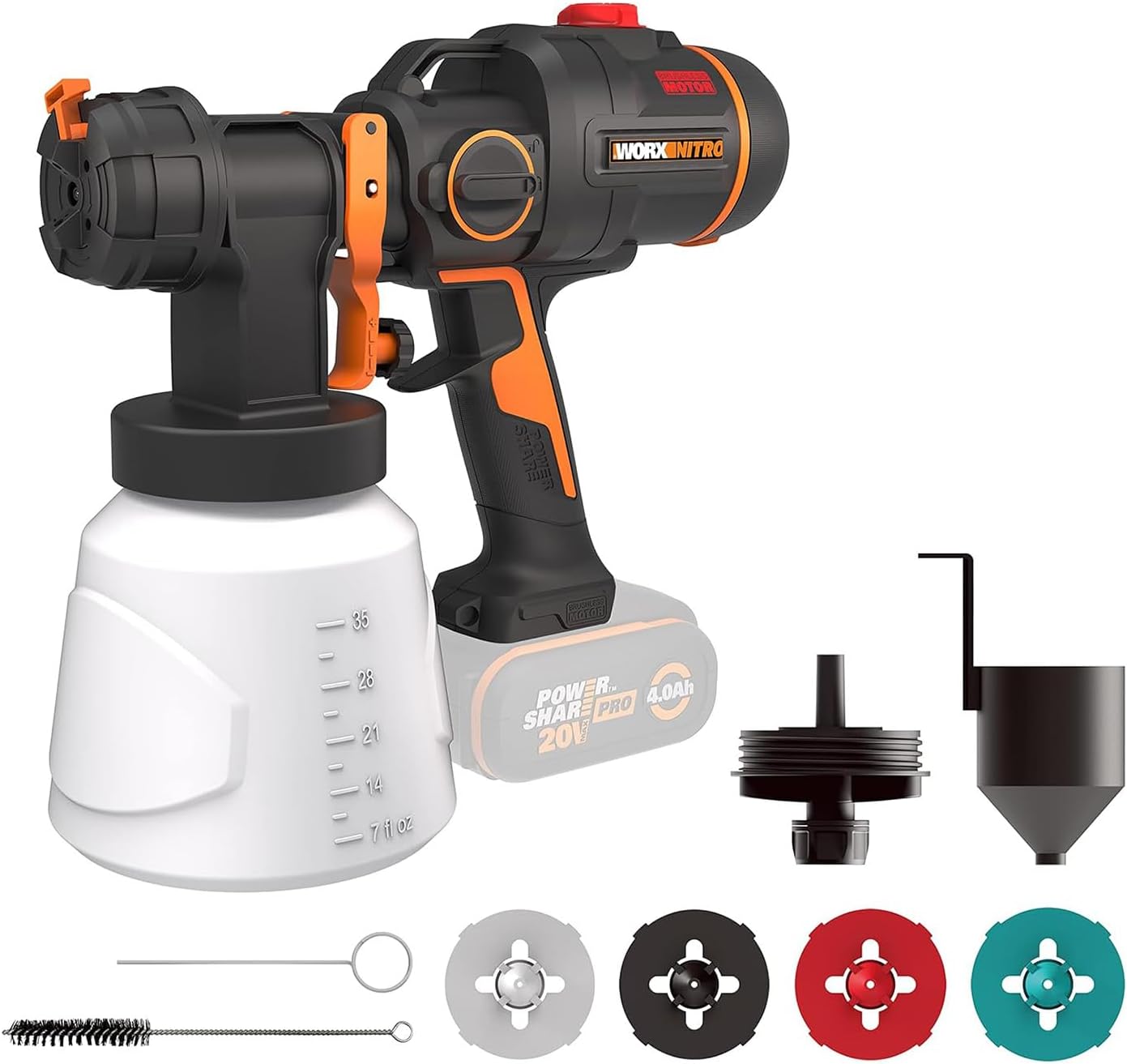 WORX WX020.9 spruzzatore per vernice HVLP senza fili 18 V (20 V MAX) – nero