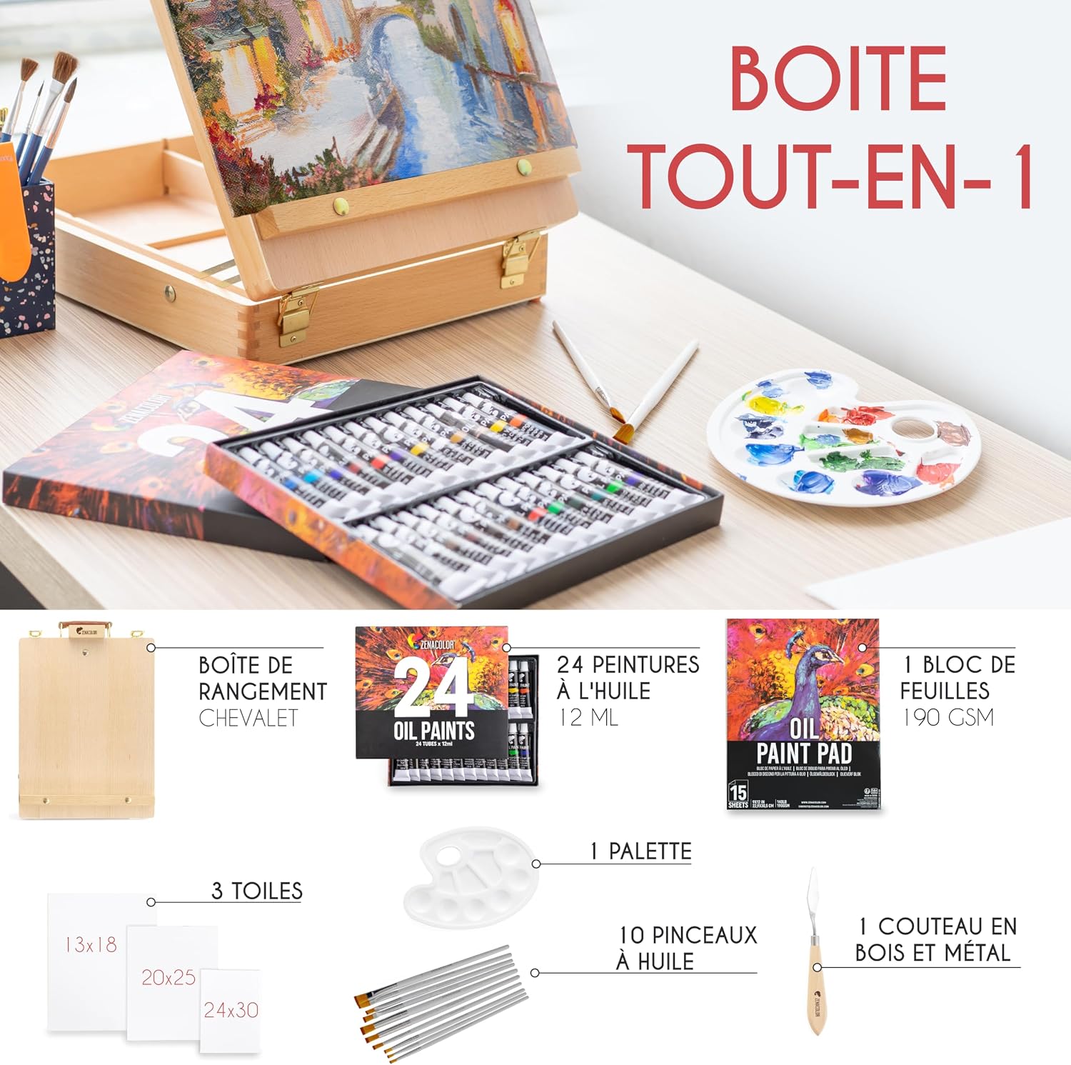 Detalle 2 de Zenacolor Kit peinture 41 pièces 24 tubes 🎨