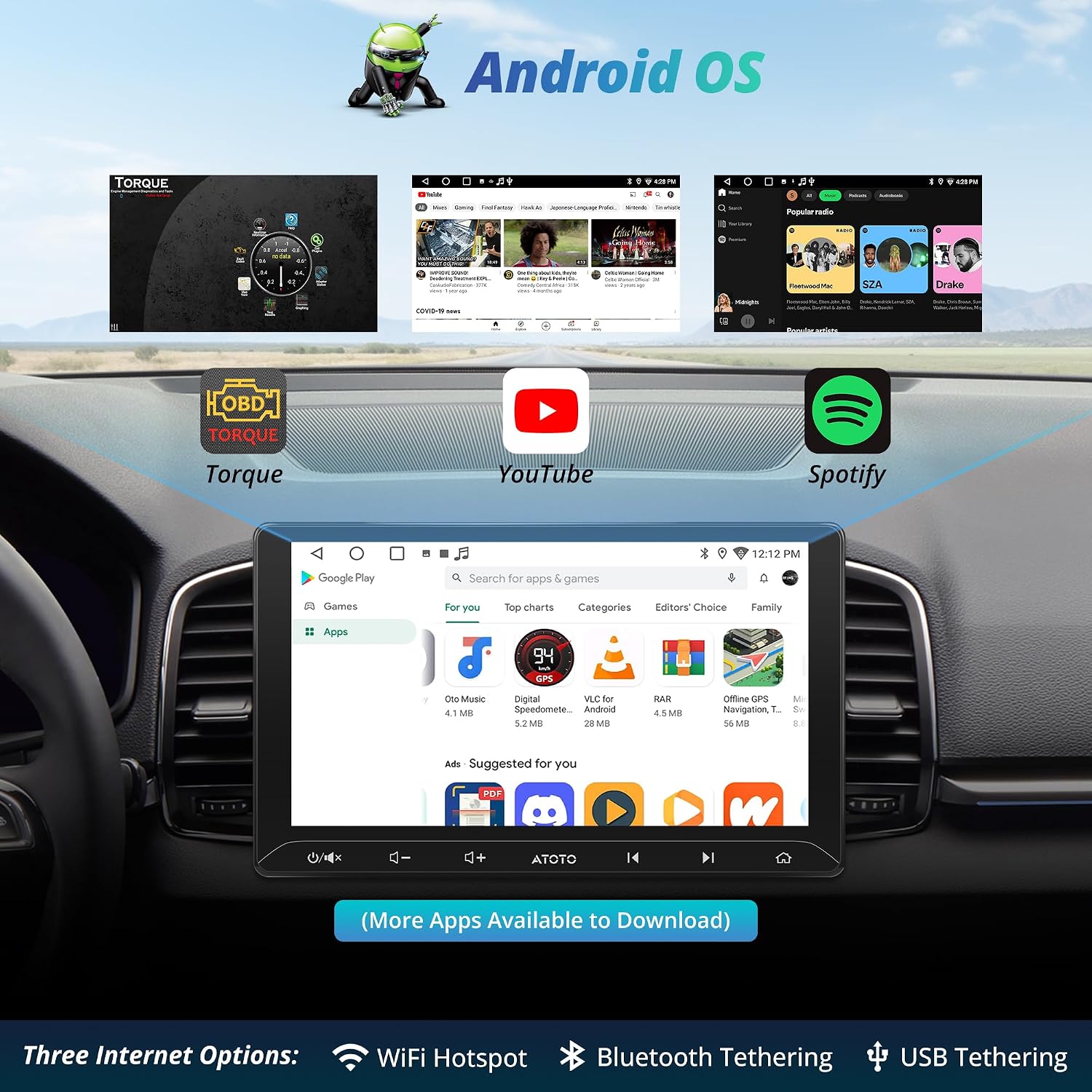Detalle 2 de ATOTOEXCEL A5L 10,1 Android Doppel-DIN Autoradio
