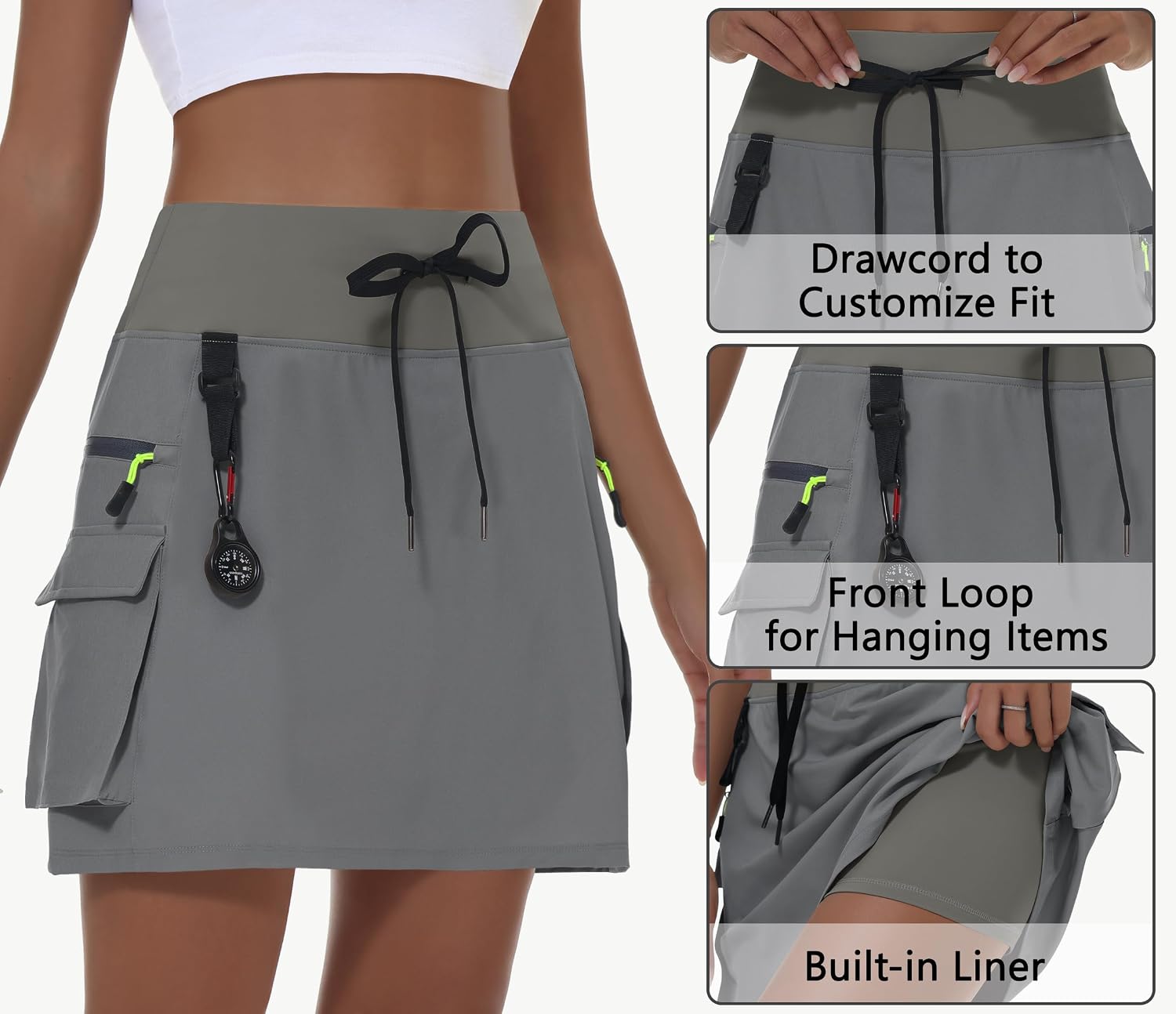 Detalle 2 de MIVEI Women’s Hiking Cargo Skorts with Zipper Pockets (High-Waisted, Quick-Dry UPF 50+)