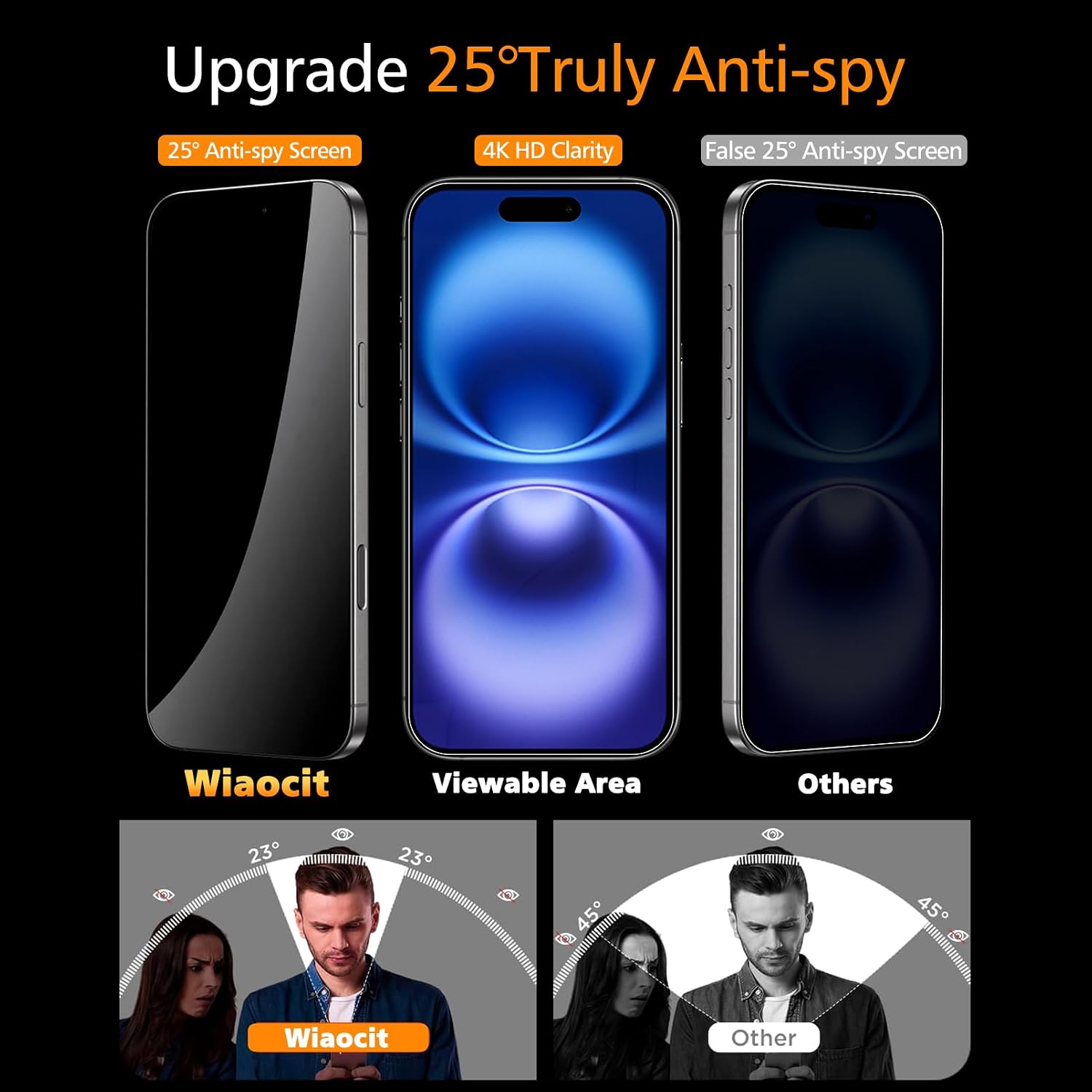 Thumbnail 1 de Wiaocit iPhone 16 Privacy Screen Protector, 9H Tempered Glass, 3-Pack