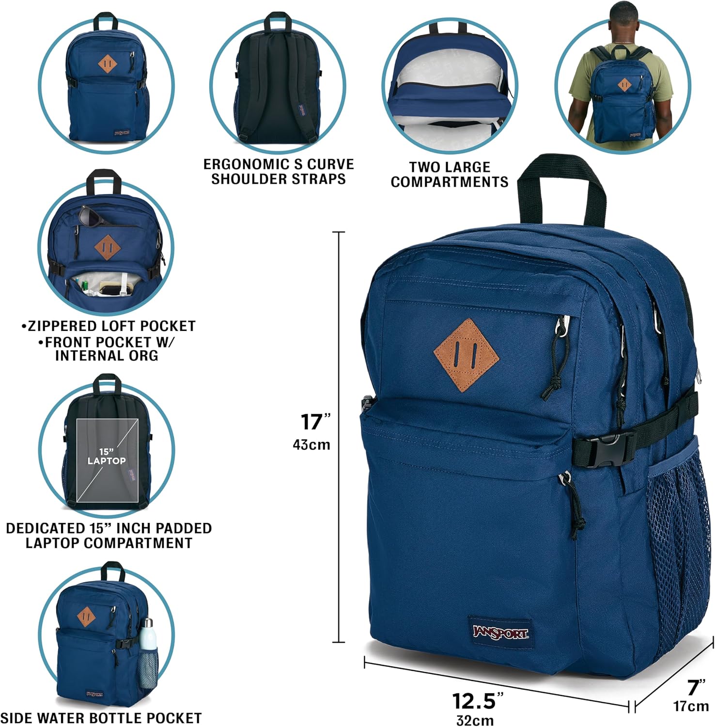 Thumbnail 6 de JanSport Main Campus Backpack: 15-Inch Laptop, Dual Bottle Pockets, Black