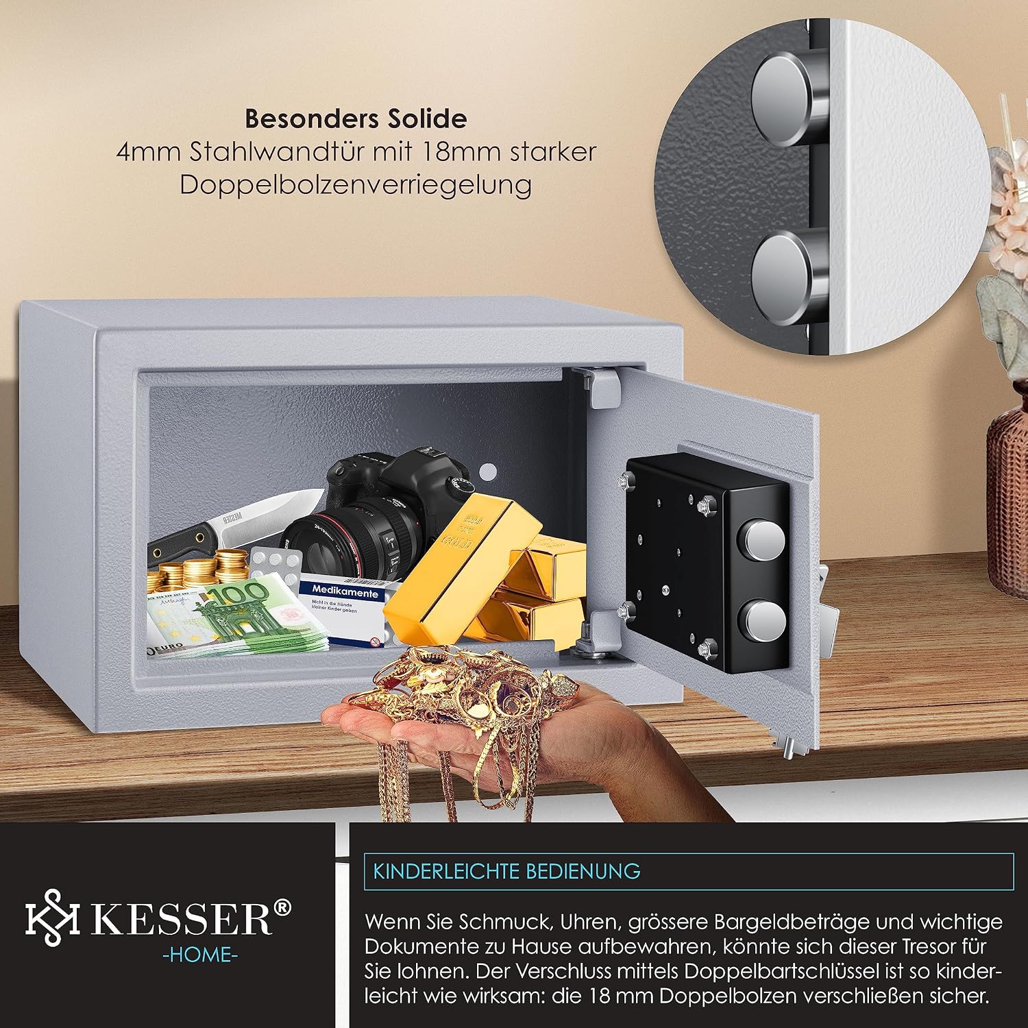 Thumbnail 3 de KESSER Tresor Möbeltresor mit Doppelbartschloss – Safe Geldschrank Boden-Wandtresor (Silber)