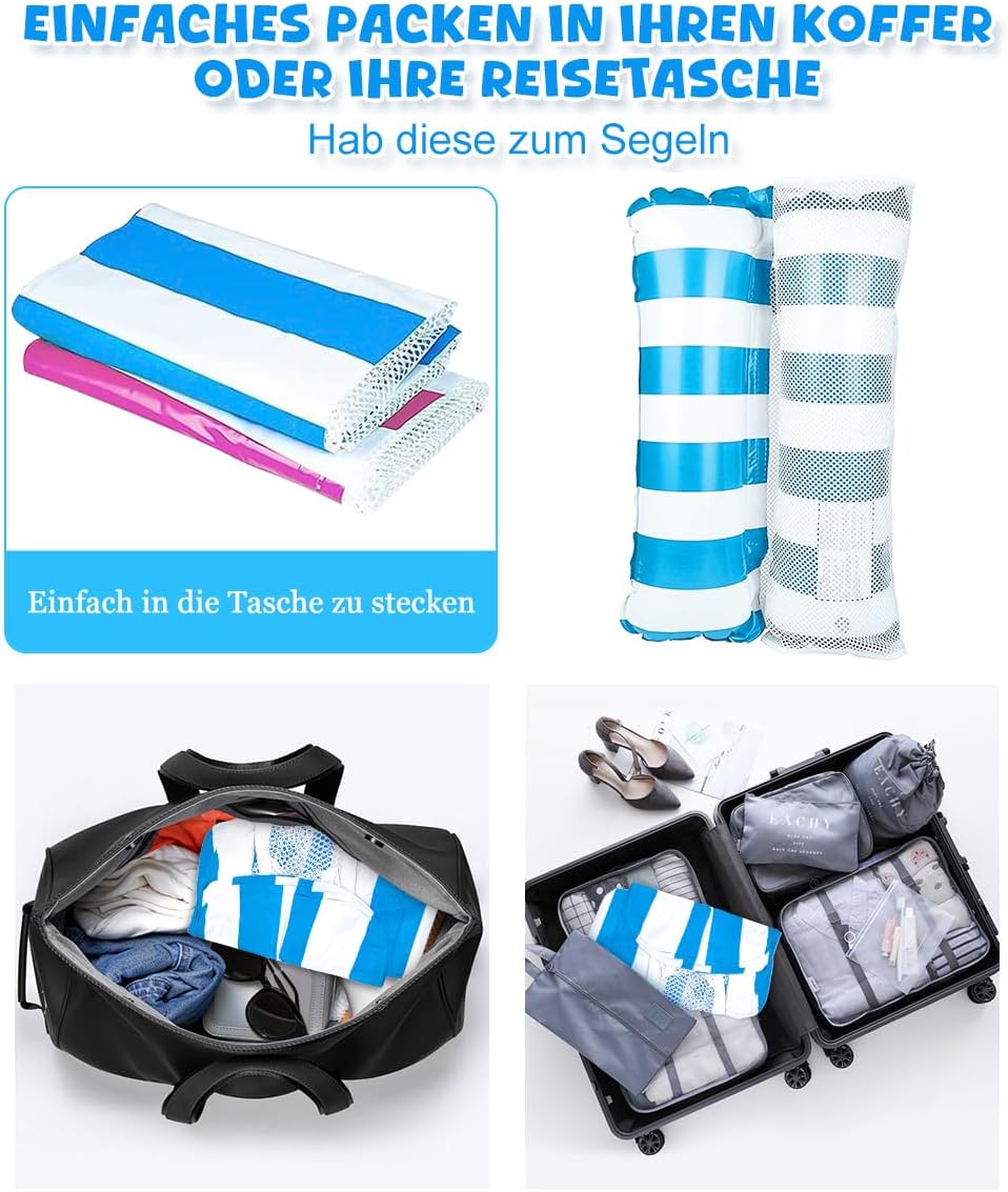 Detalle de Cadoal 2er Set Wasser-Luftmatratzen mit Luftpumpe und Getränkehaltern – 4-in-1 Wasserhängematte für Pool & Strand