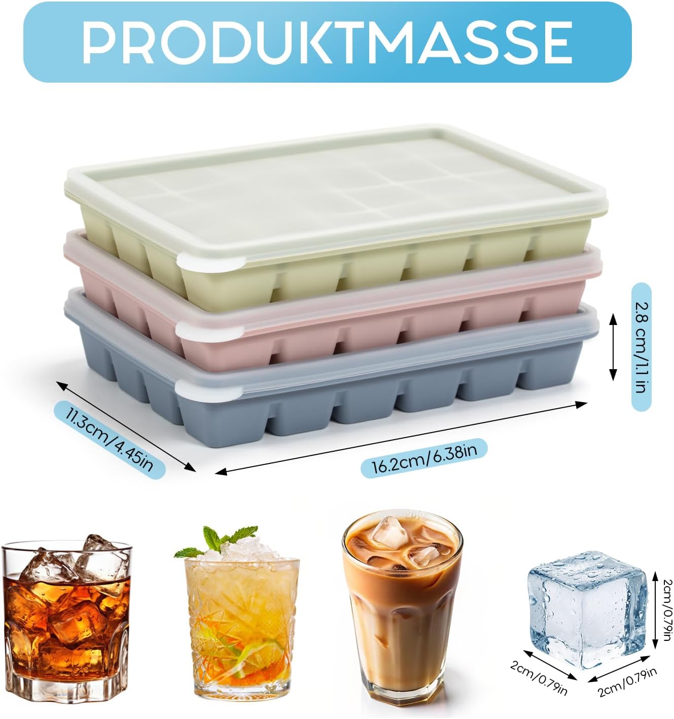 Thumbnail 1 de Eiswürfelbehälter mit Deckel – 24 Fächer, Silikon, BPA-frei, 3 Stück (2x2x2 cm) – wiederverwendbar