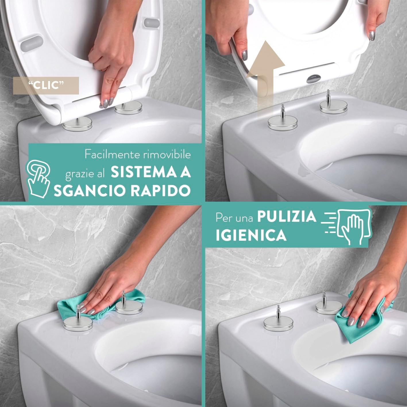 Detalle de Benkstein Sidele WC Copriwater Tavoletta Water: antibatterico, sgancio rapido e chiusura ammortizzata