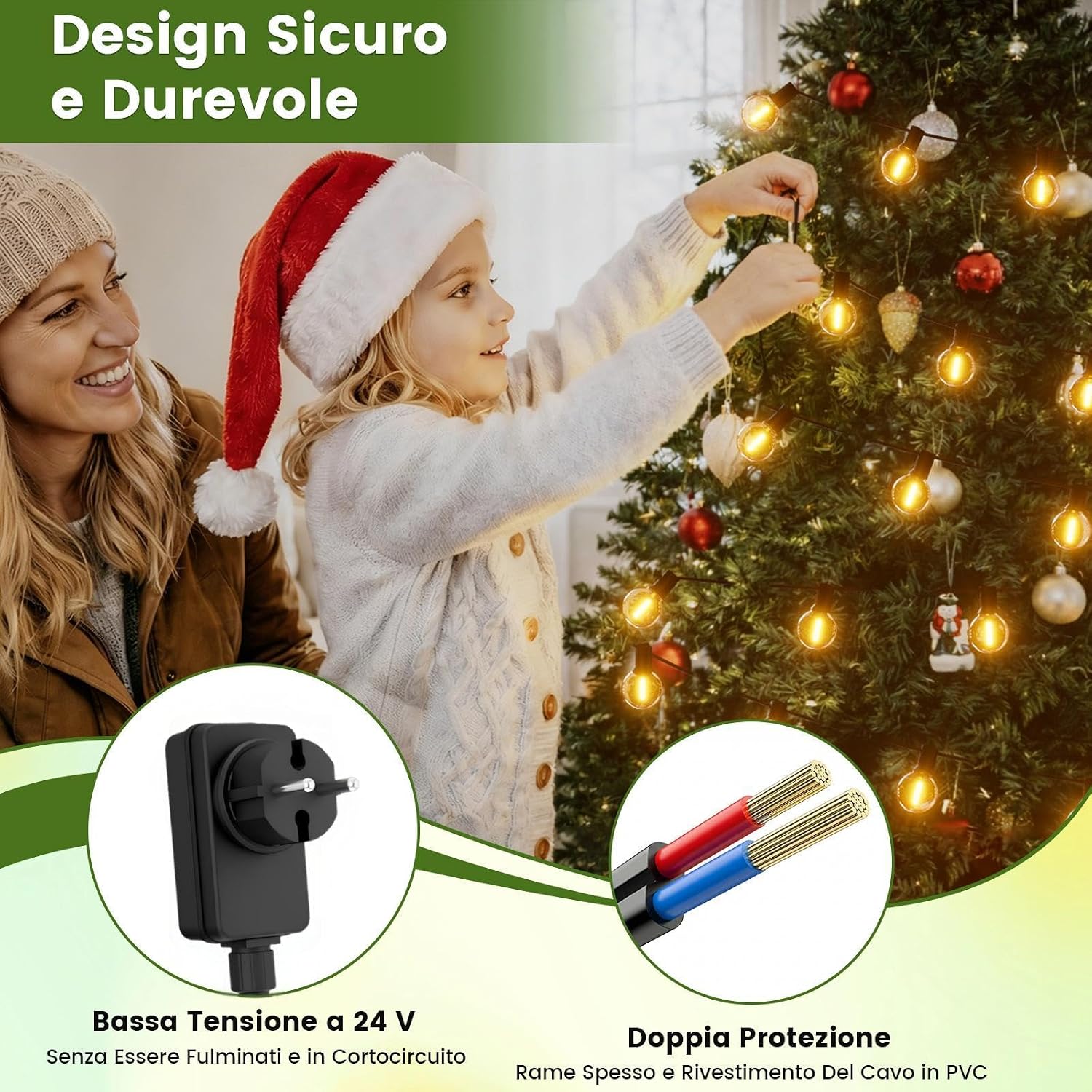 Detalle de Yuusei Catena Luminosa Esterno 24,4M con Telecomando – Luci LED G40 IP45