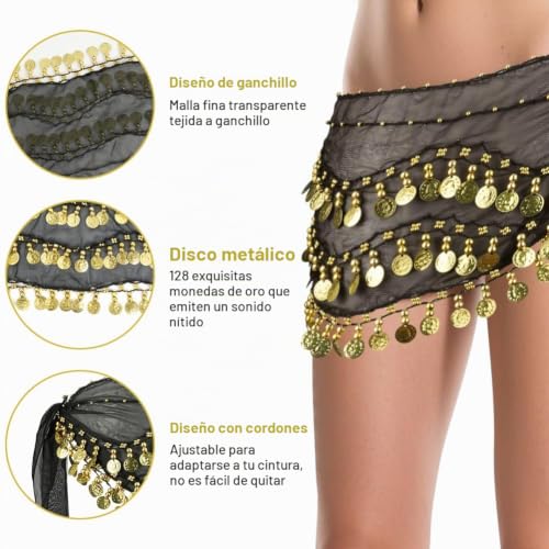 Detalle de Alaoo 3PCS Bufanda para Danza del Vientre, con Collar y Pendientes: conjunto exótico y ajustable
