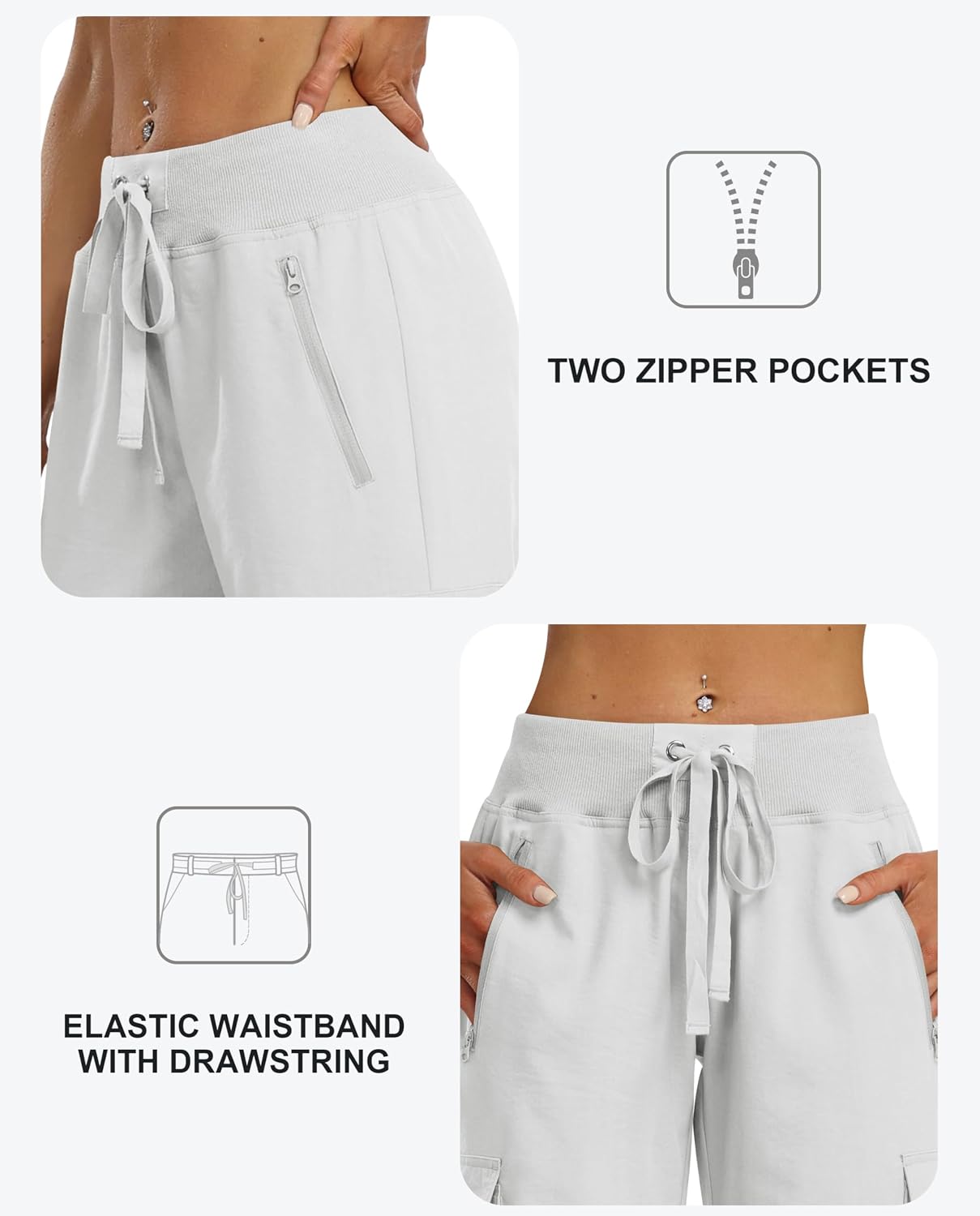 Detalle 2 de MoFiz Pantalon cargo de randonnée femme 3/4 léger respirant à poches zippées