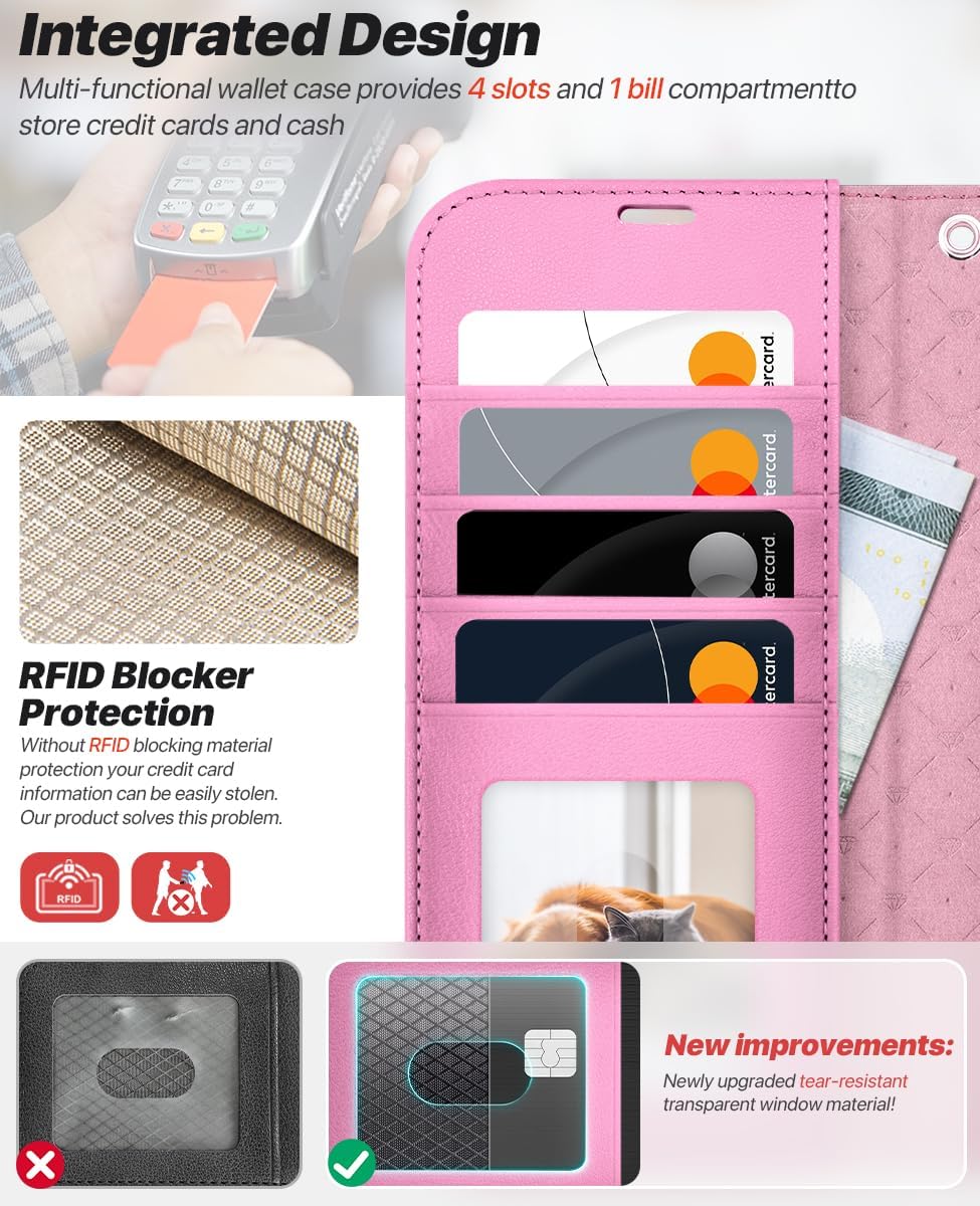 Detalle de OCASE Handyhülle für iPhone Air (6,5") – 2-in-1 abnehmbare Magnet- Klapphülle mit RFID, Kartenfach, Standfunktion und Qi-Laden (Rosa)
