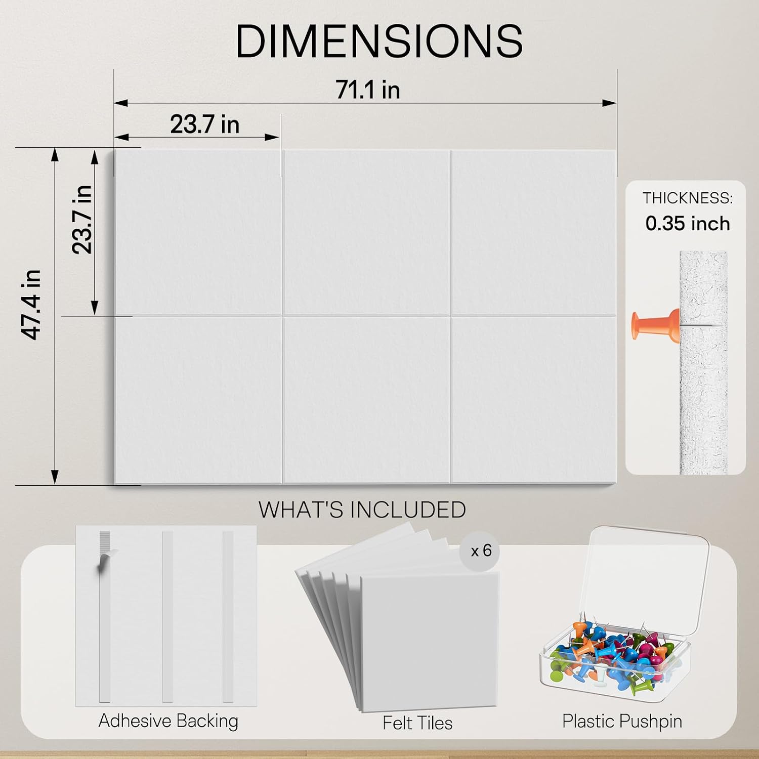 Detalle de MaxGear 72" x 48" White Felt Bulletin Board, 6 Wall-Mount Panels
