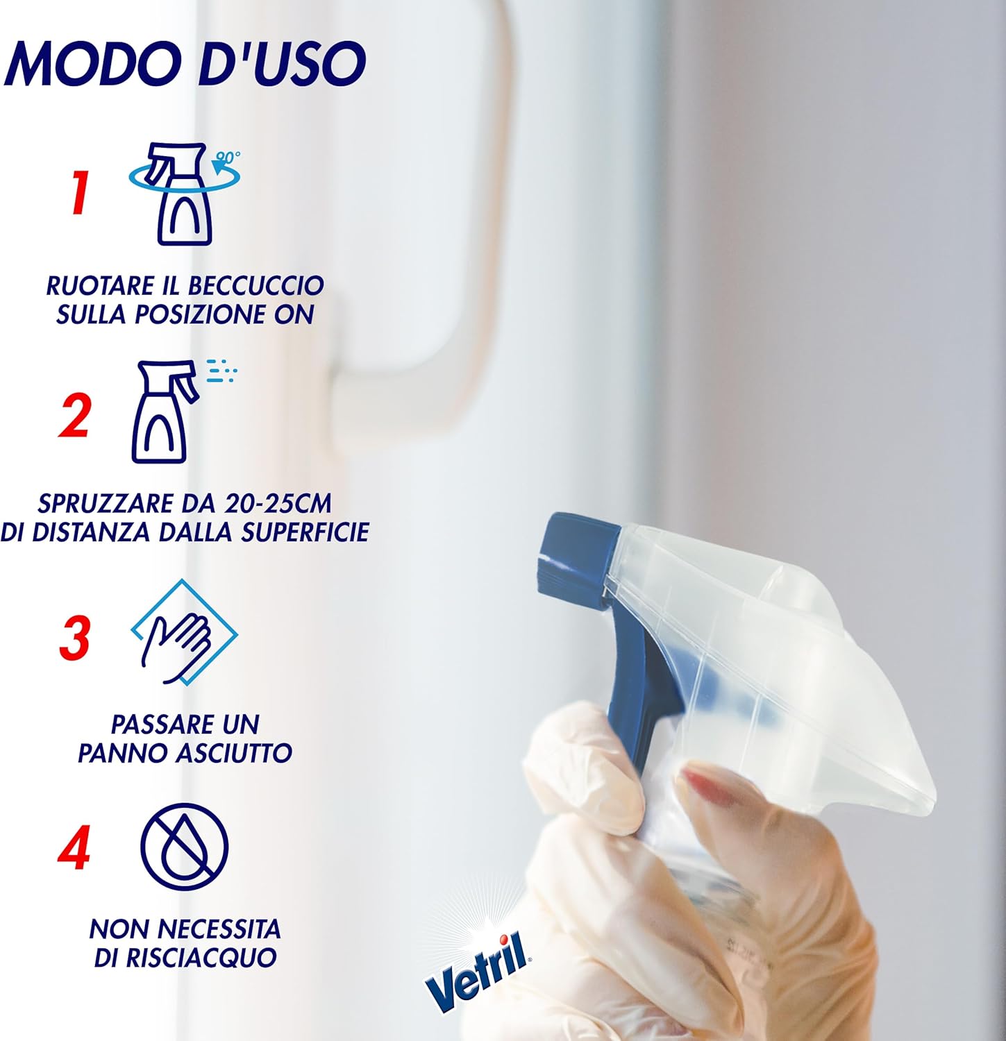 Detalle de Vetril Ammoniaca Spray 650 ml x 4 — Vetri e Superfici, azione sgrassante senza aloni