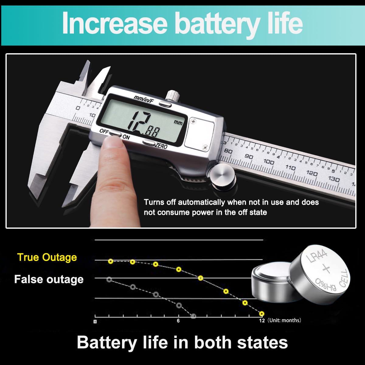 Detalle de Kynup 6-Inch Digital Caliper, Stainless Steel, Inch, Metric and Fraction Modes