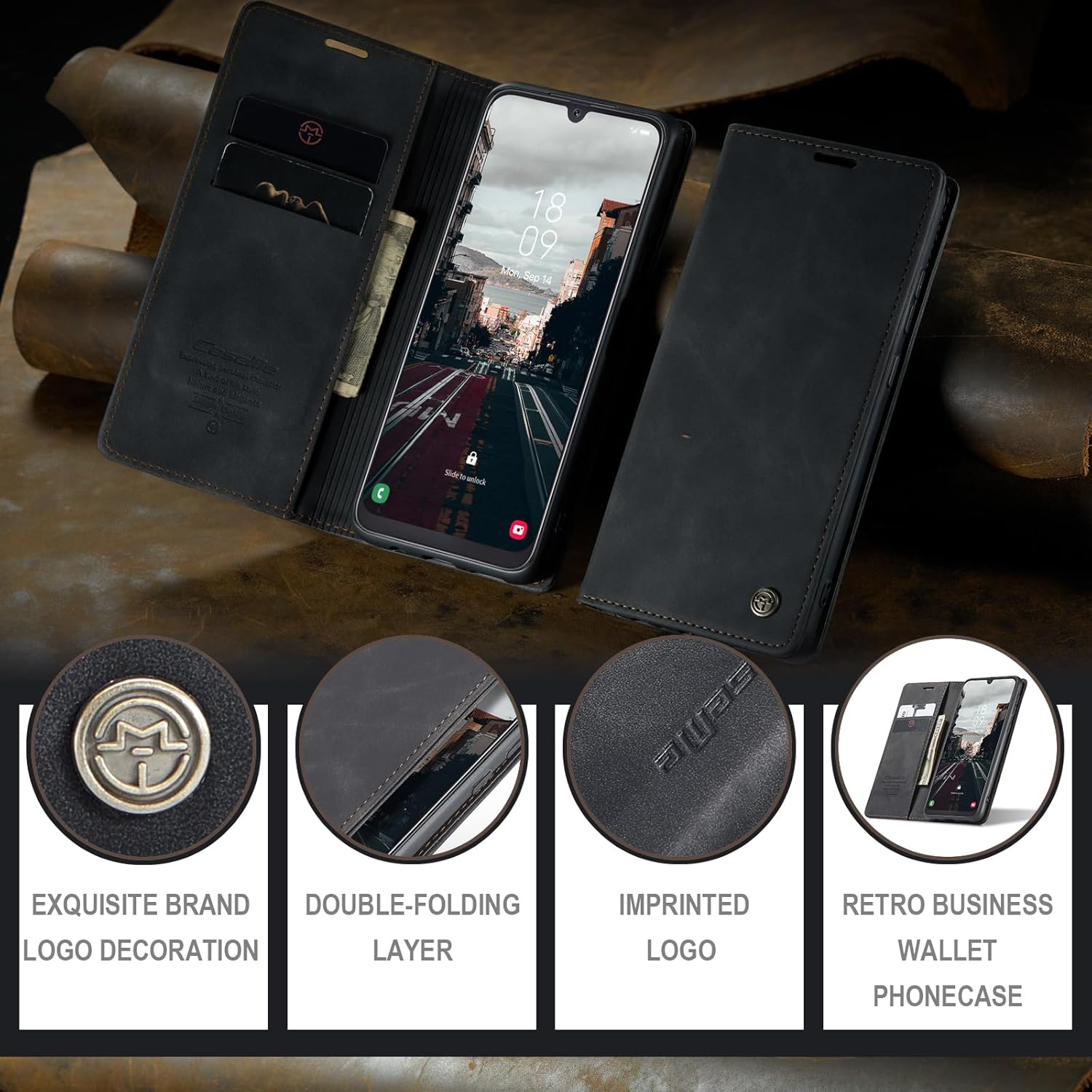 Thumbnail 2 de Cracedily Klapphülle aus Premium Leder für Samsung Galaxy A50 – Schwarz