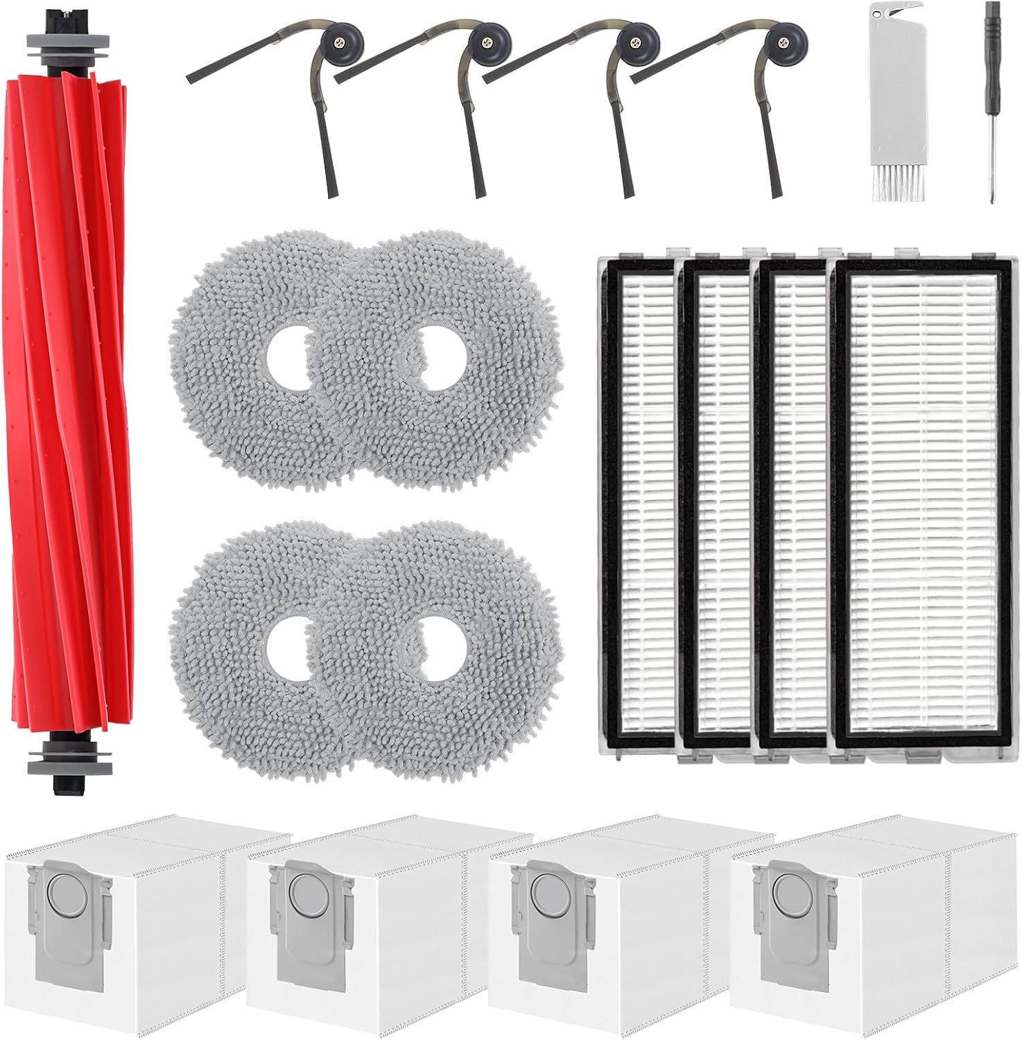 Detalle de VIEWALL QV 35A Zubehör-Set (19-teilig) für Roborock QV 35A/QV 35S/QR 598/QR 798 – Hauptbürste, HEPA-Filter & mehr